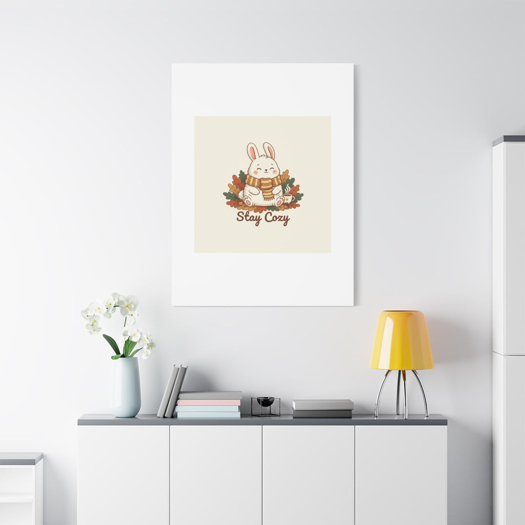 Cozy Bunny Illustration Canvas | Cute Critter Winter Forest Art