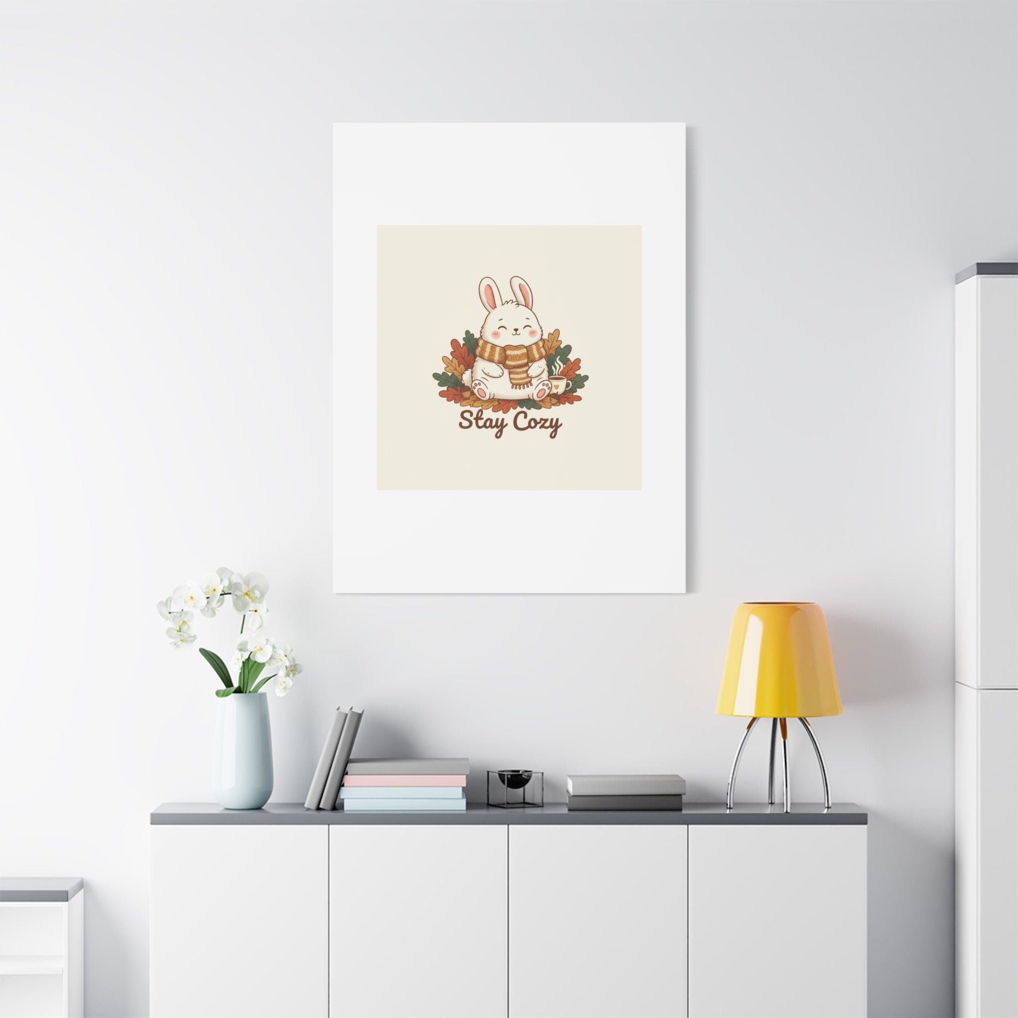 Cozy Bunny Illustration Canvas | Cute Critter Winter Forest Art