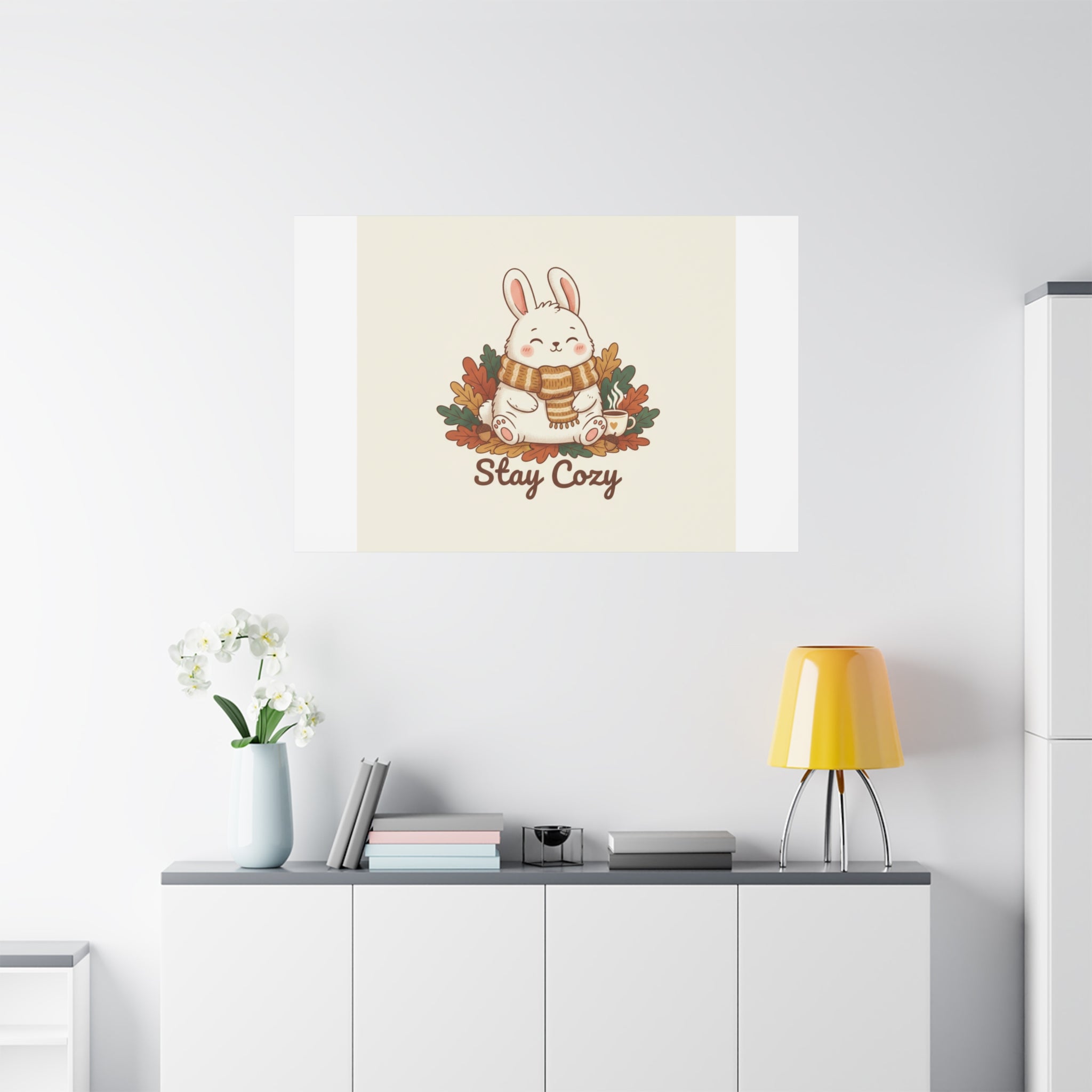 Cozy Bunny Illustration Canvas | Cute Critter Winter Forest Art