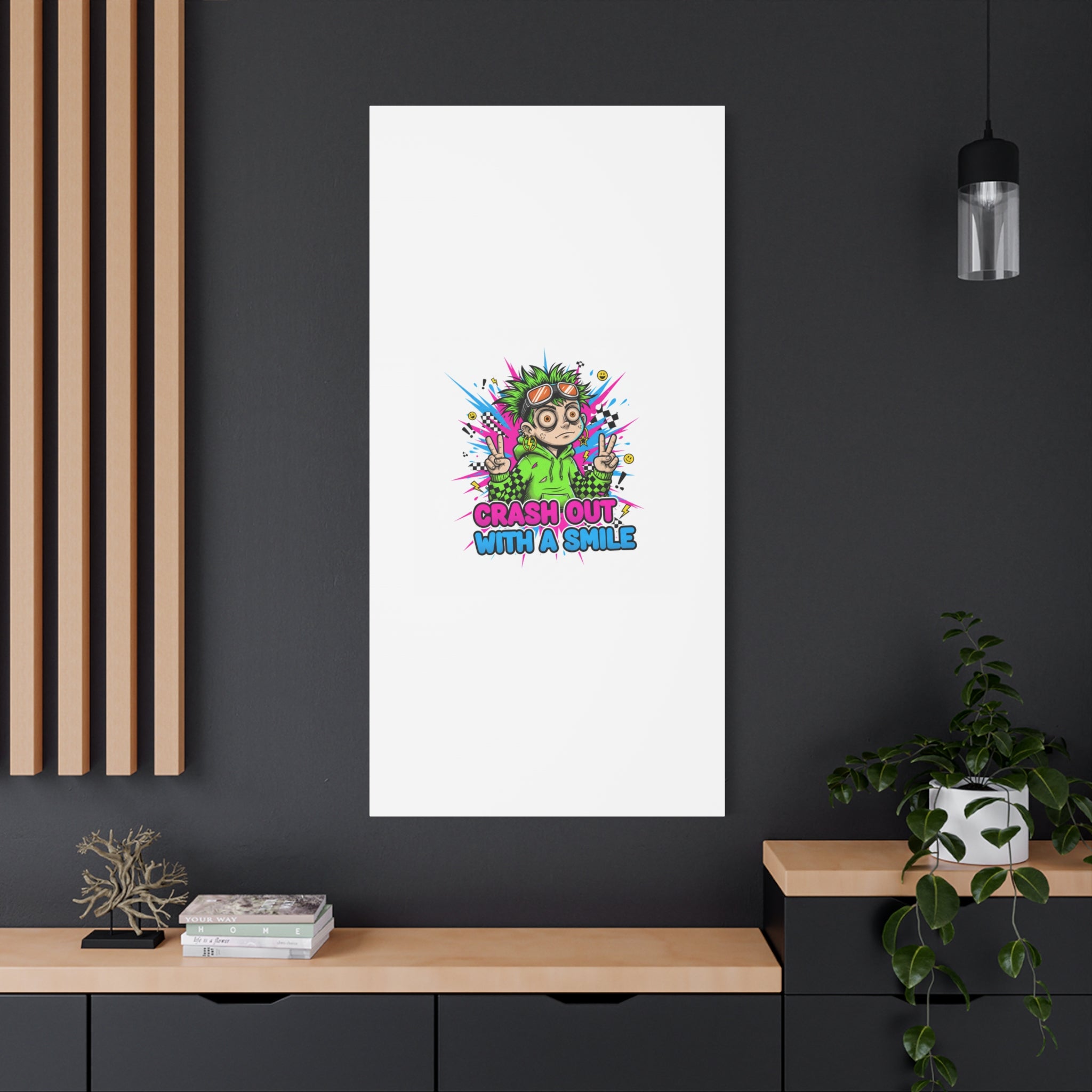 Crash Out With a Smile Canvas Print | Neon Skate Graffiti, Meme Meltdown Art