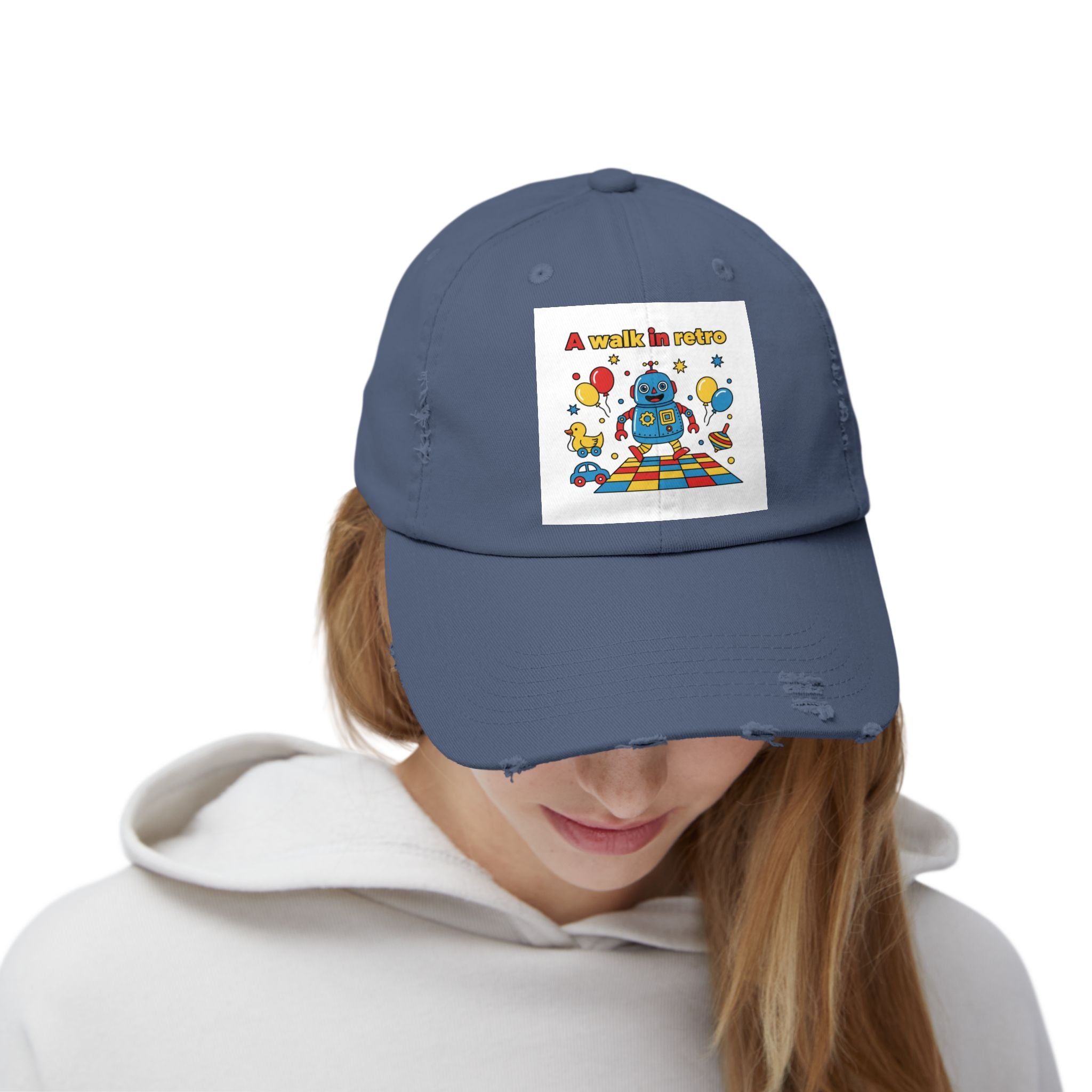 Retro Robot Baseball Cap - "A Walk in Retro" Distressed Patch Hat