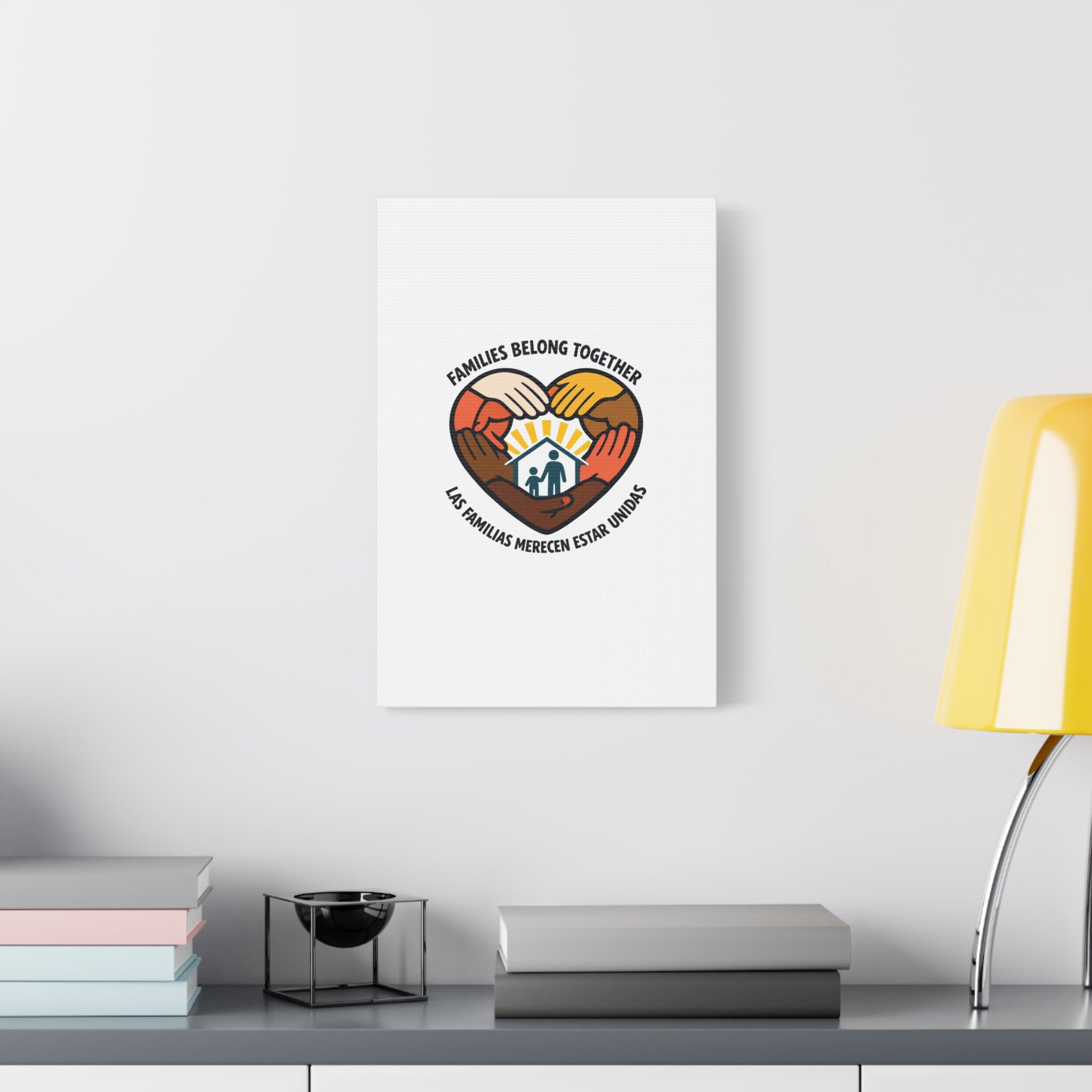 Families Belong Together Canvas, family unity solidarity, bilingual inclusive decor
