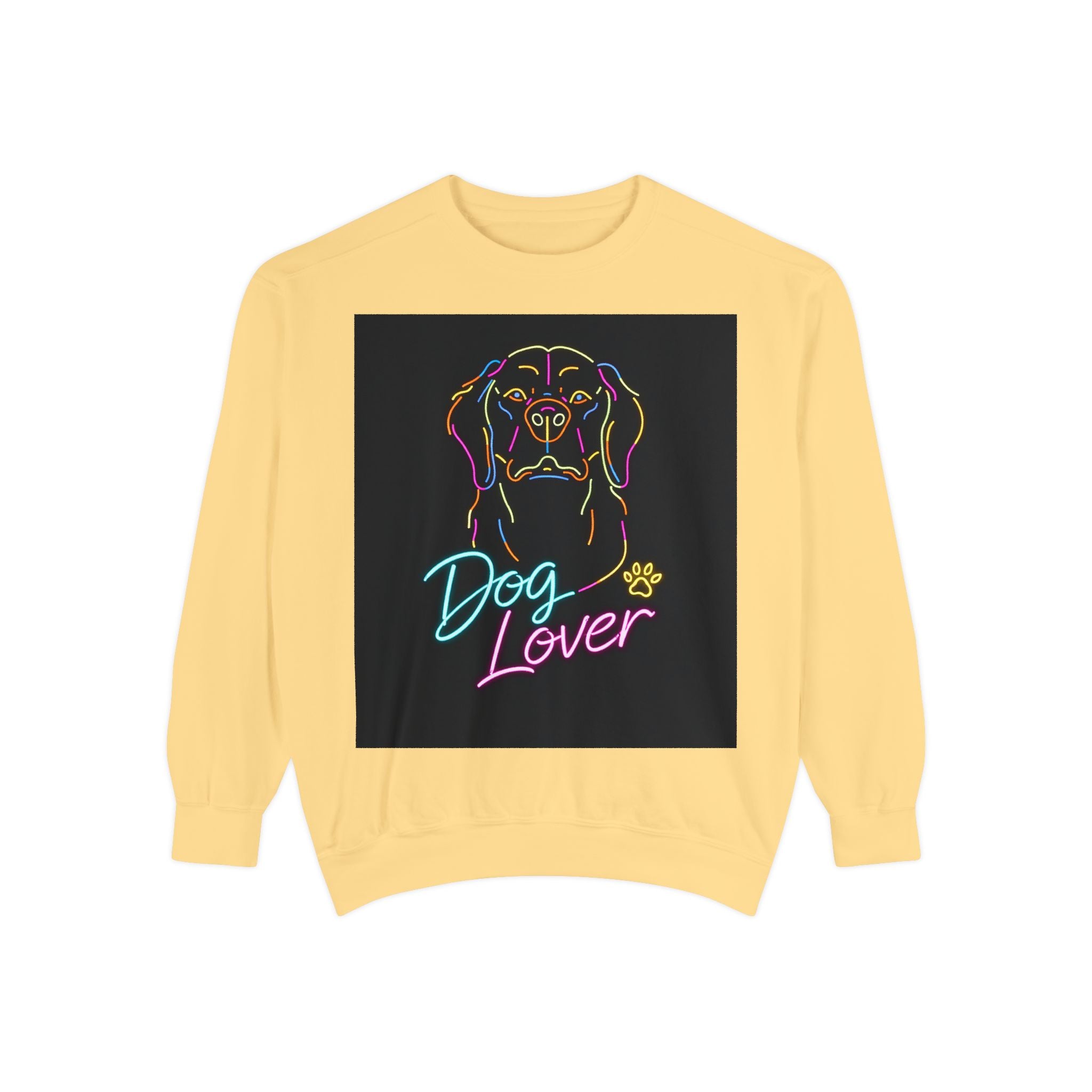 Dog Lover Sweatshirt — Neon Puppy Graphic Crewneck