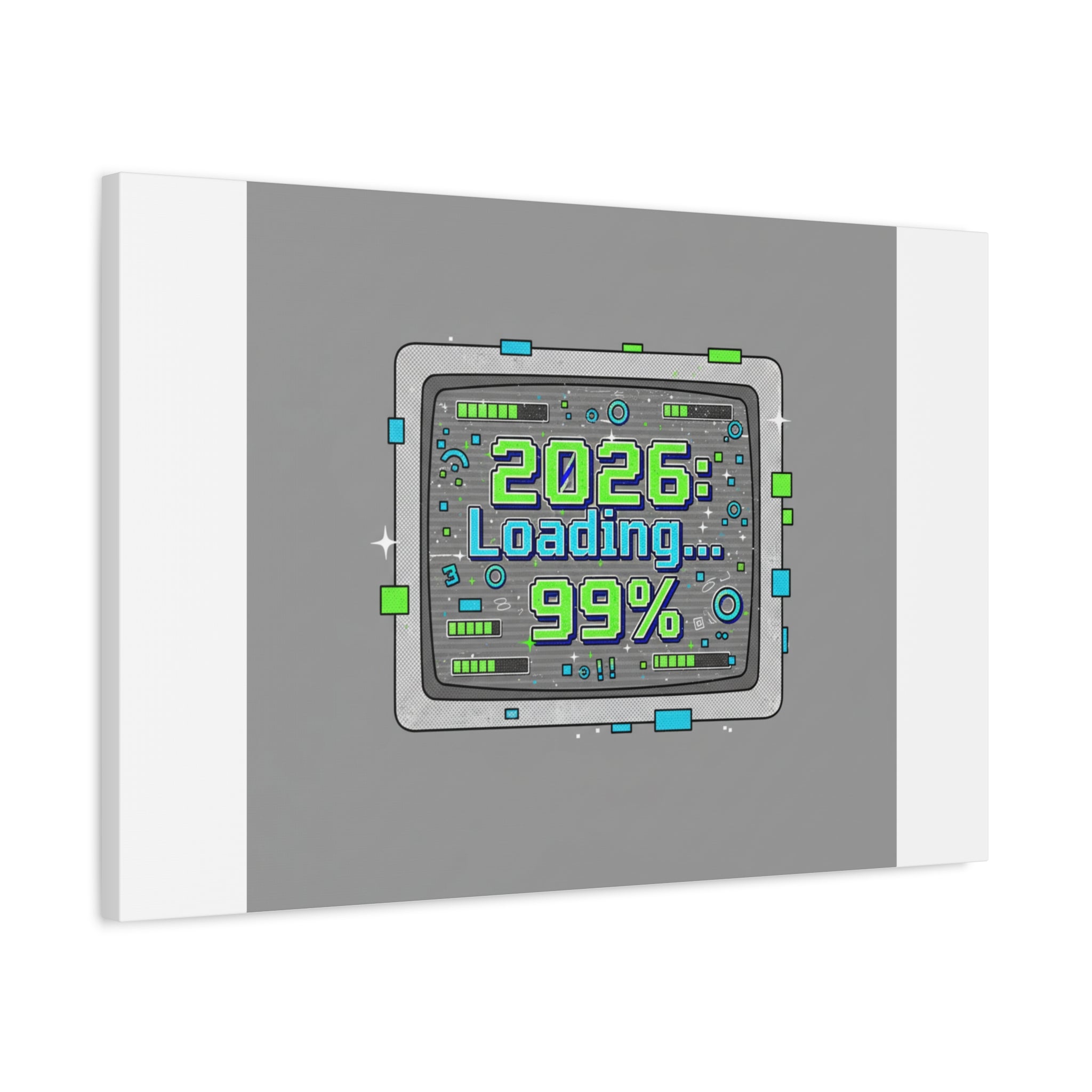 2026 Loading 99% Canvas | NYE countdown, retro system interface