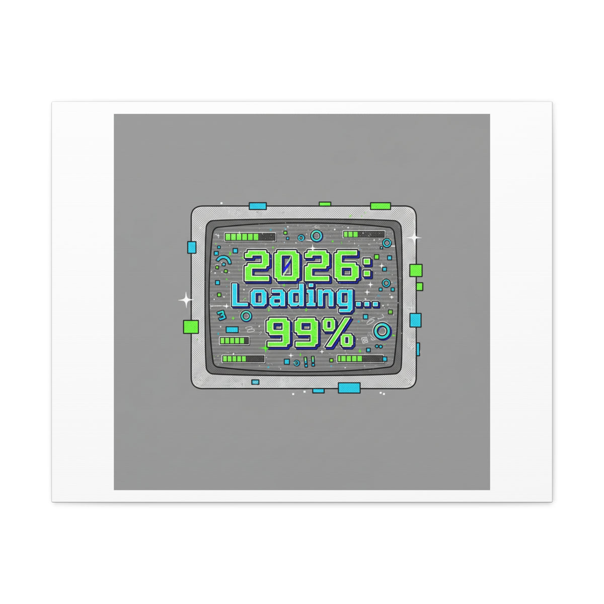 2026 Loading 99% Canvas | NYE countdown, retro system interface