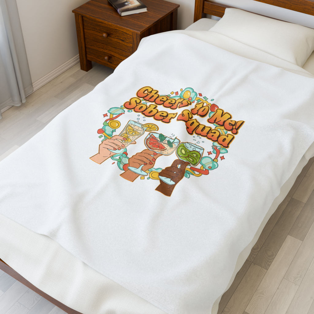 Cheers to Me Sober Squad Velveteen Blanket | Dry January, Mocktail Trend