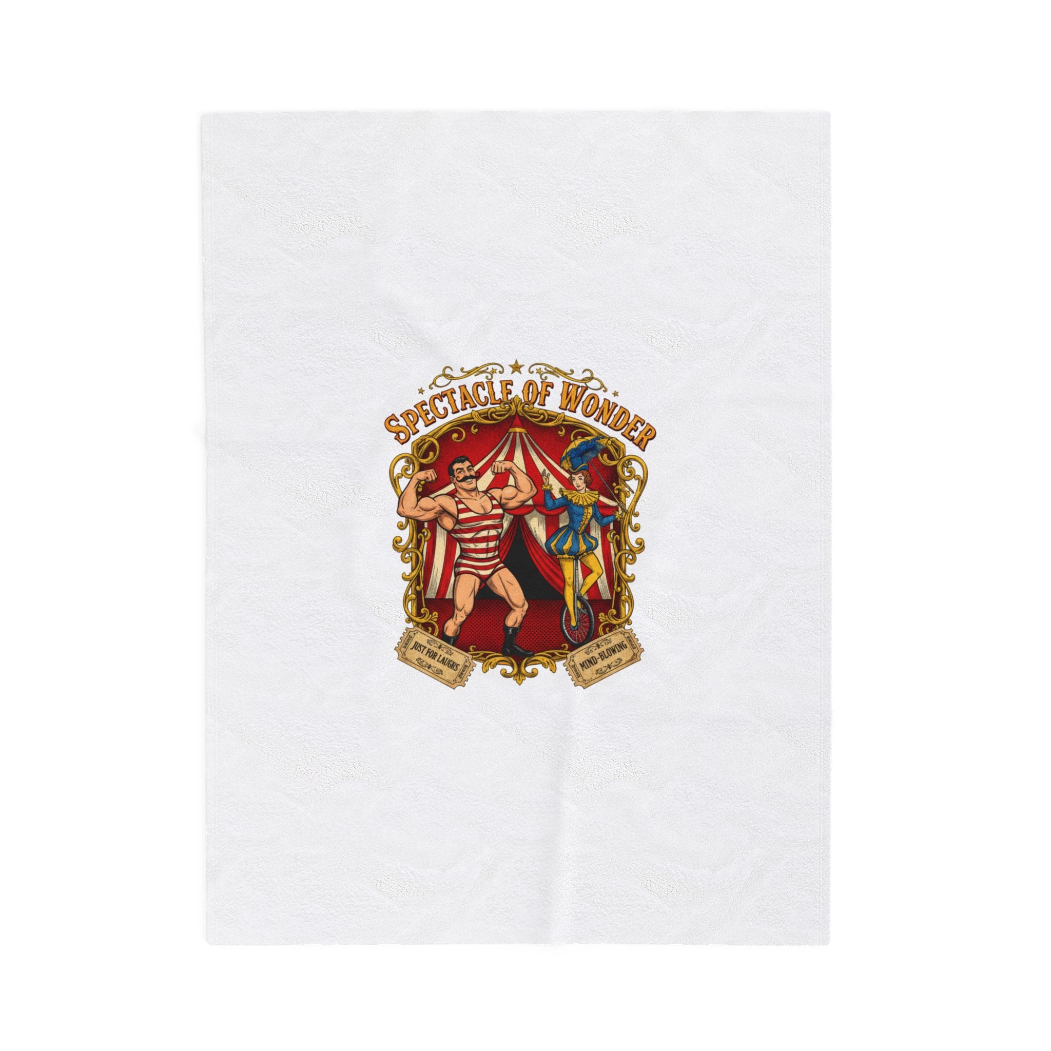 Circus Spectacle Crest Velveteen Plush Blanket | Vintage carnival design, camp circus aesthetic