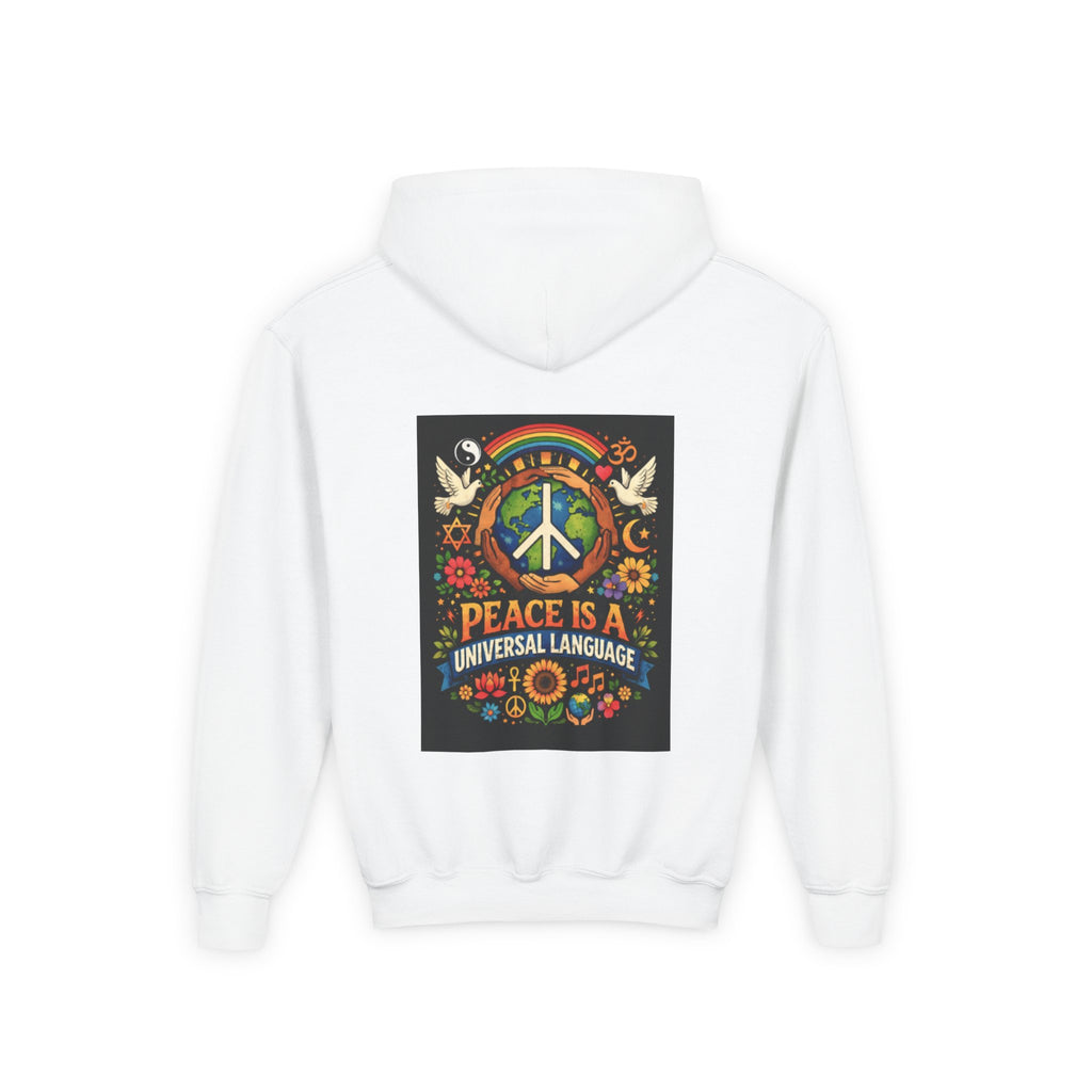 Youth Hoodie — 'Courage' Front & 'Peace Is a Universal Language' Back Graphic Sweatshirt