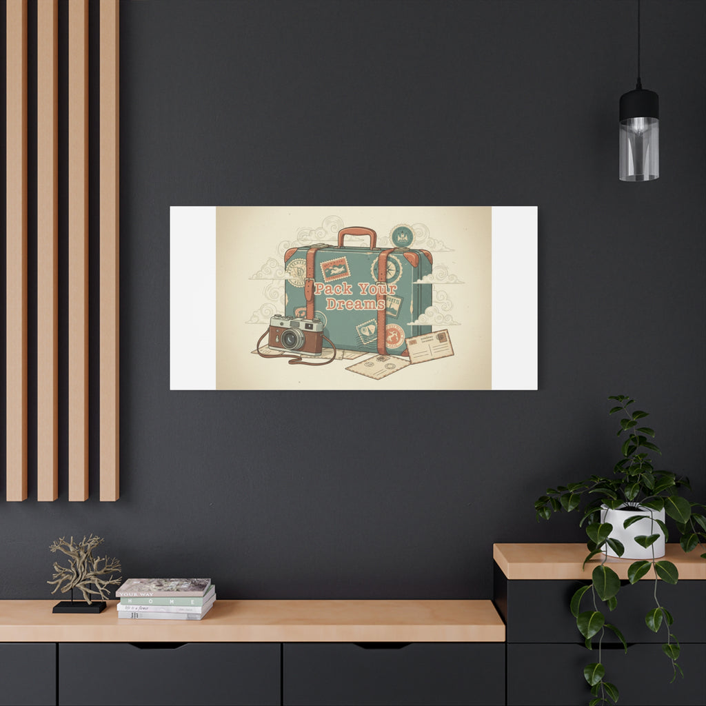Pack Your Dreams Canvas | Retro Travel Postcard, Wanderlust Passport Stamp Art