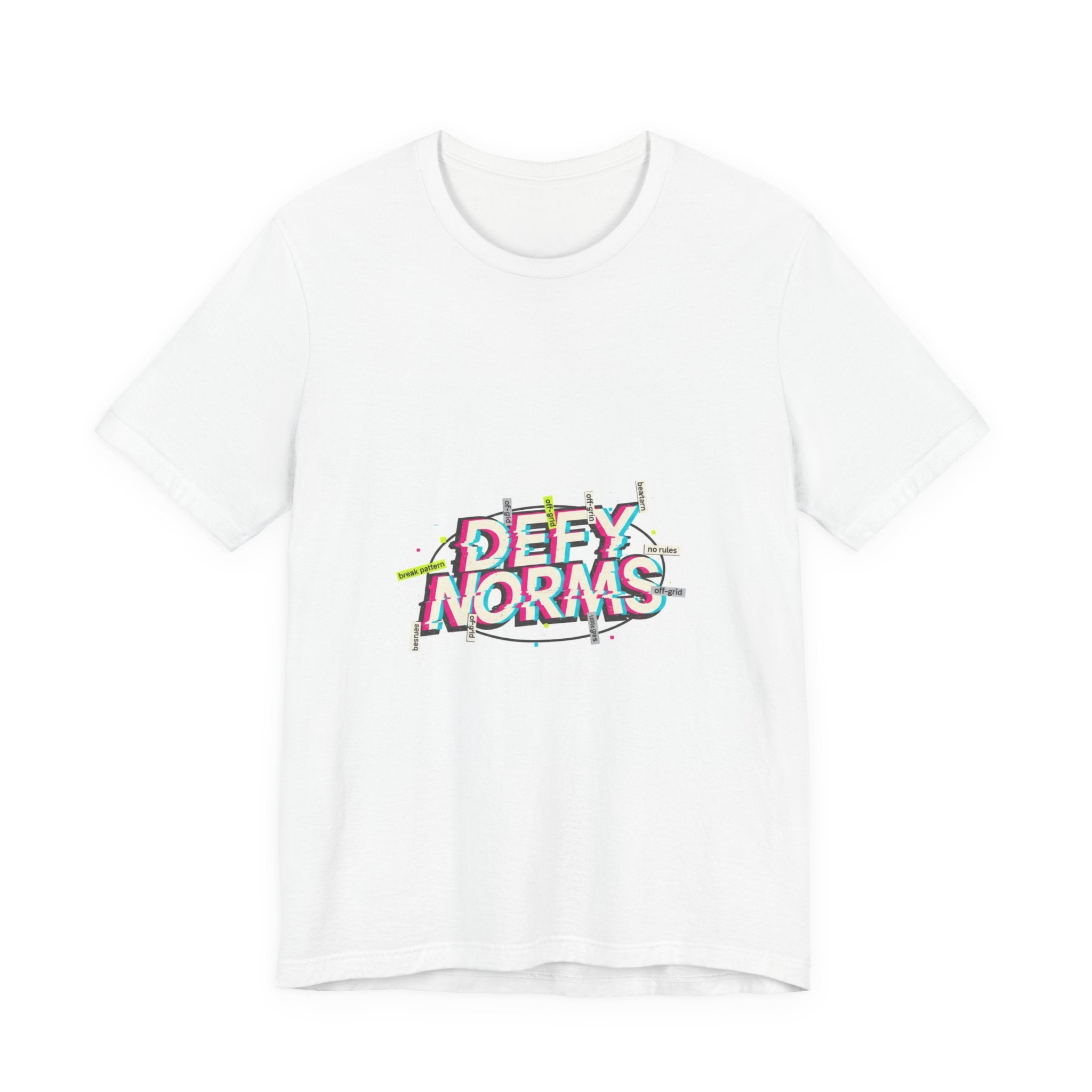 Defy Norms glitch font tee | anti-aesthetic, chaotic design shirt