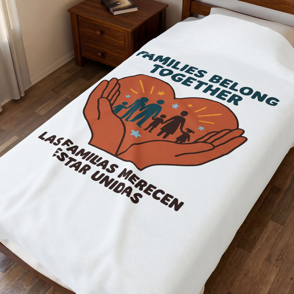 Families Belong Together Velveteen Blanket | family unity, bilingual solidarity
