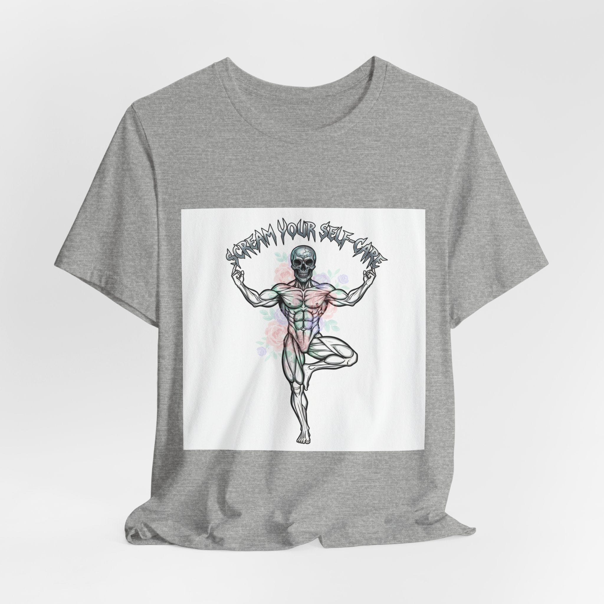 Hard Rock Motivational Skull Yoga Tee | metal font shirt, gothic wellness quote