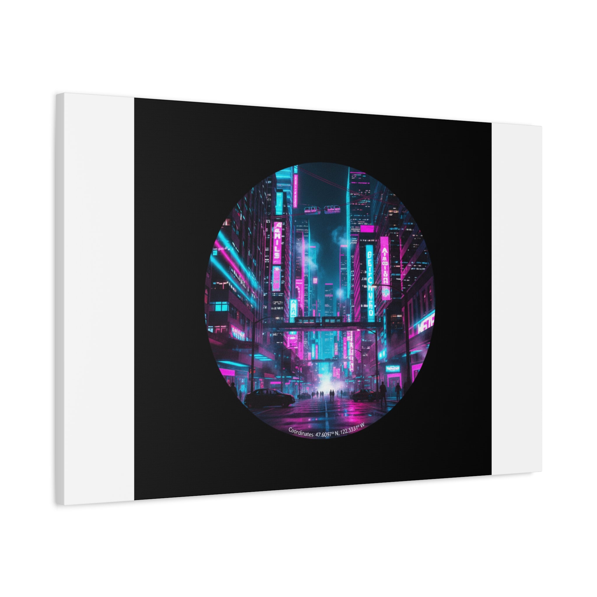 Neon Cyberpunk Cityscape Canvas | synthwave skyline, future city art