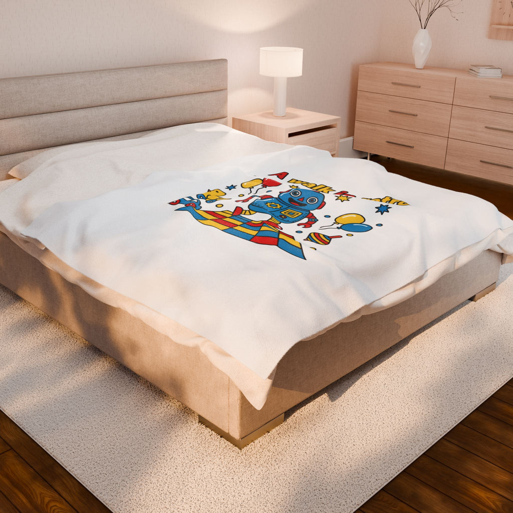 Retro Toy Robot Plush Blanket | Throwback Kid primary color nostalgia