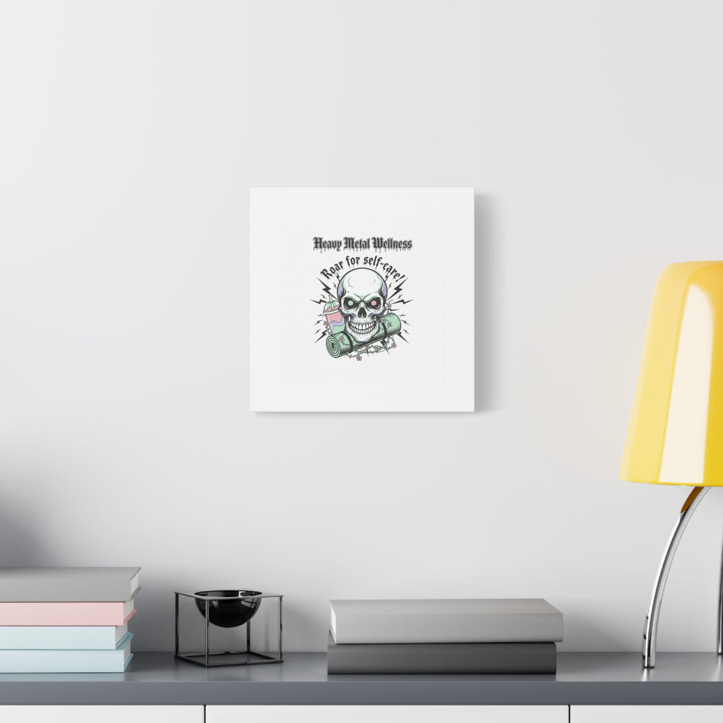 Roar for Self-Care Skull Canvas | heavy metal wellness, gothic wellness quote