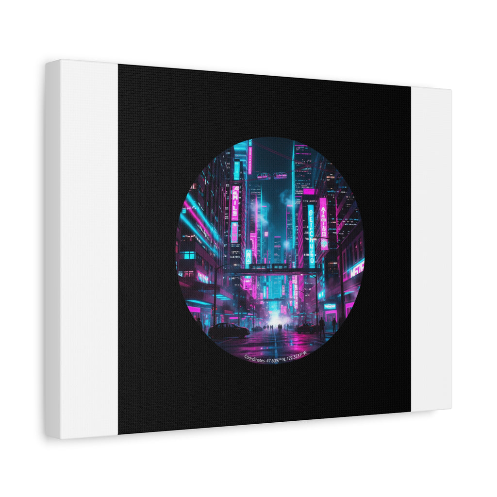 Neon Cyberpunk Cityscape Canvas | synthwave skyline, future city art