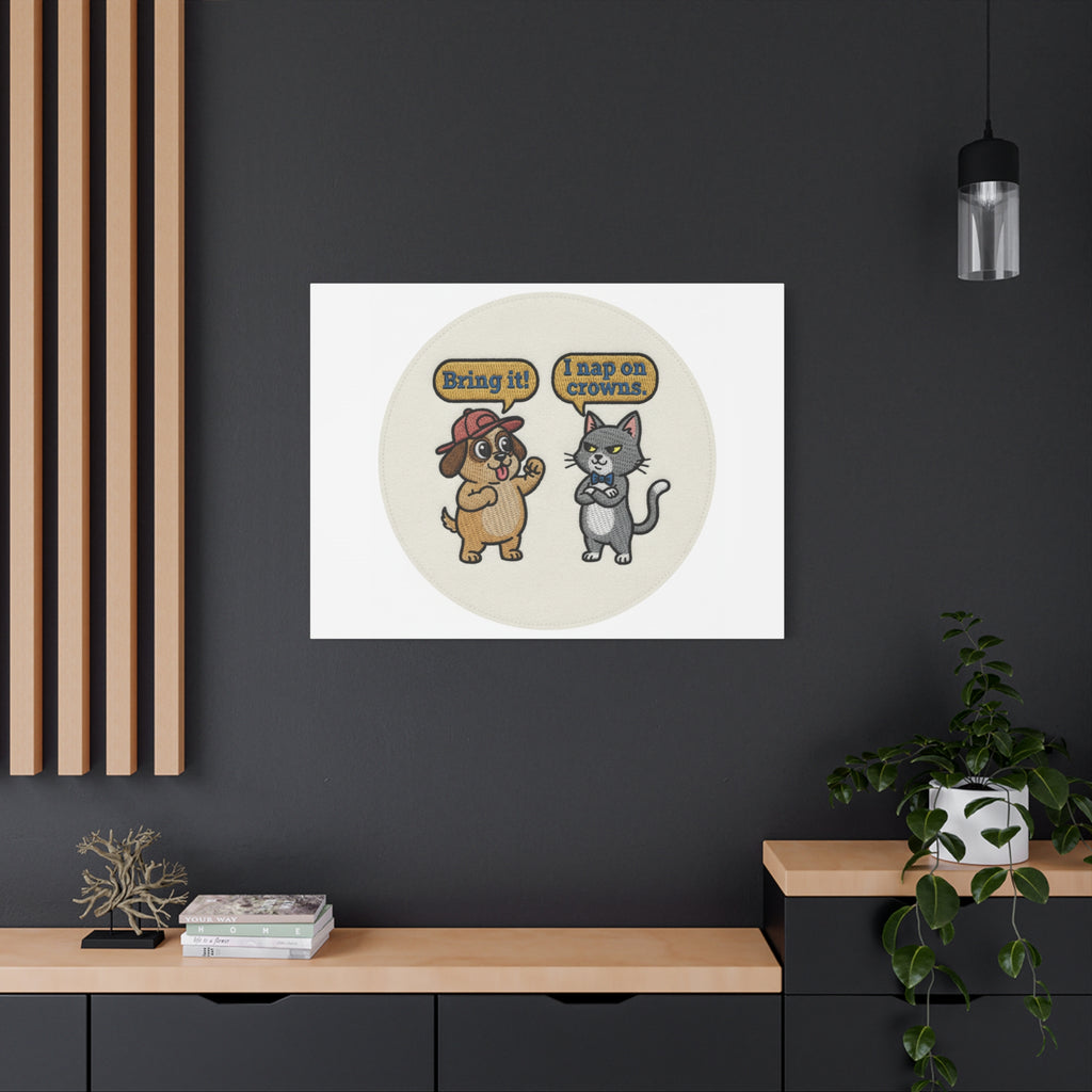 Funny Cat vs Dog Canvas | Pet Rivalry Wall Art