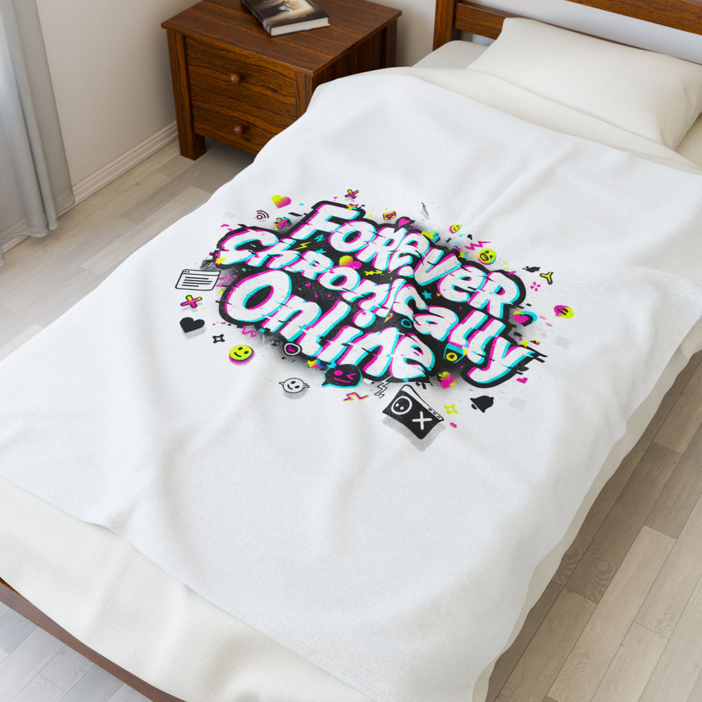 Forever Chronically Online Velveteen Blanket | brainrot, internet meme culture