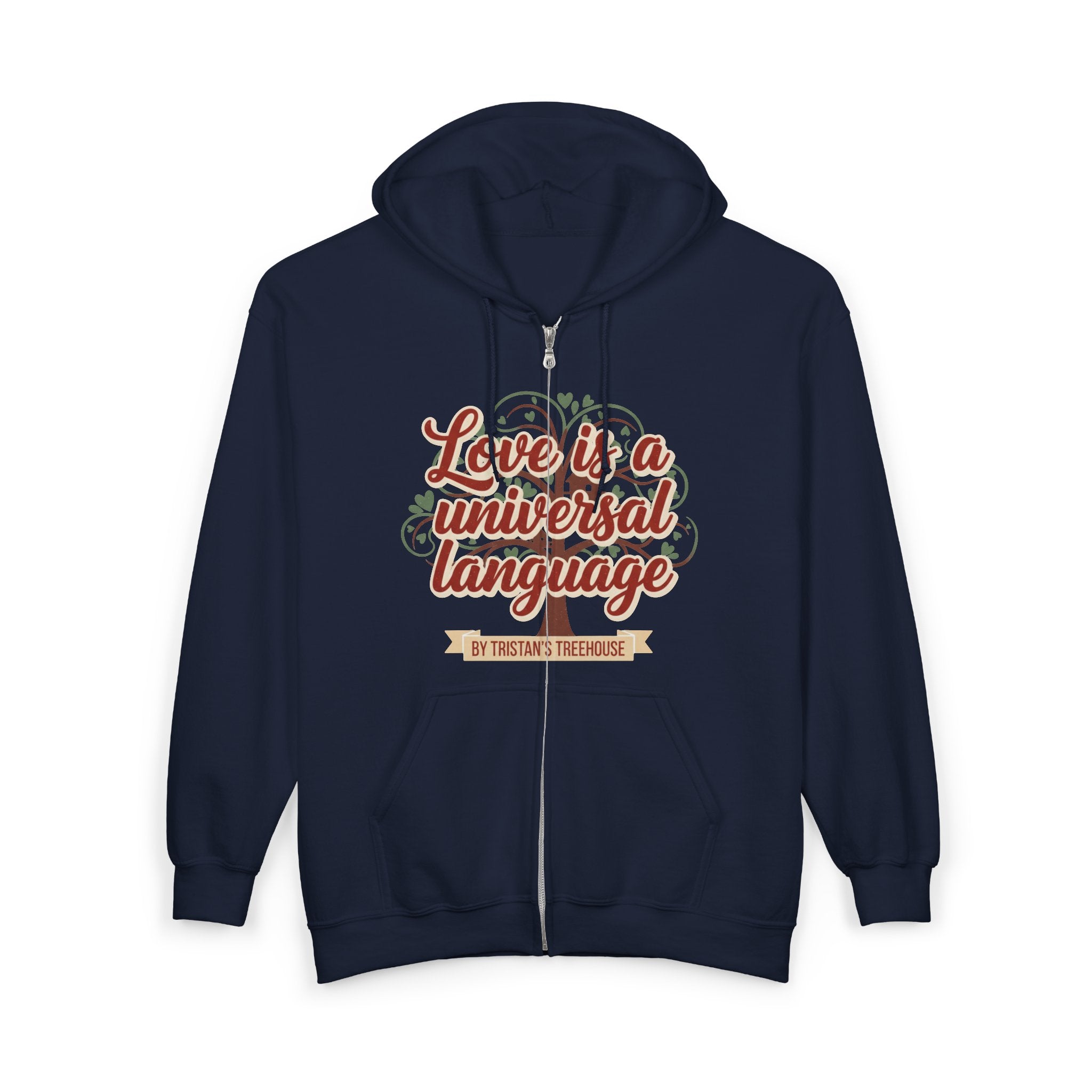Love Vibes Zip Hoodie —Tristan’s Treehouse  Rustic Lakeside Circle Illustration