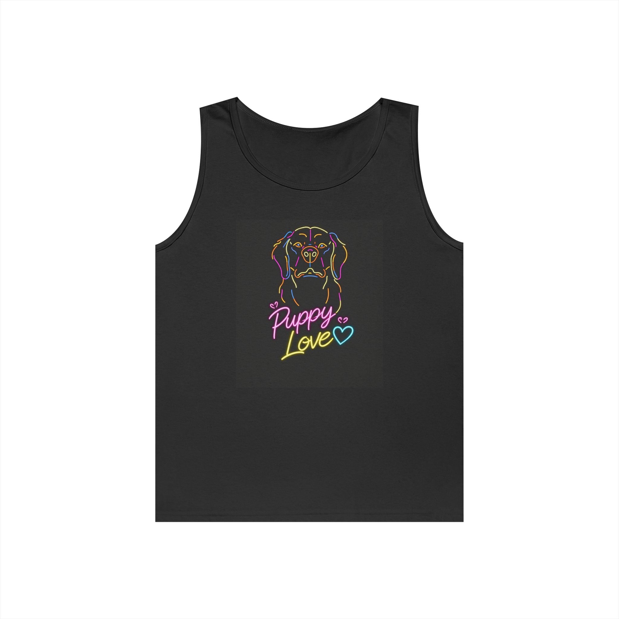 Puppy Love Tank Top — Neon Dog Graphic Summer Tee