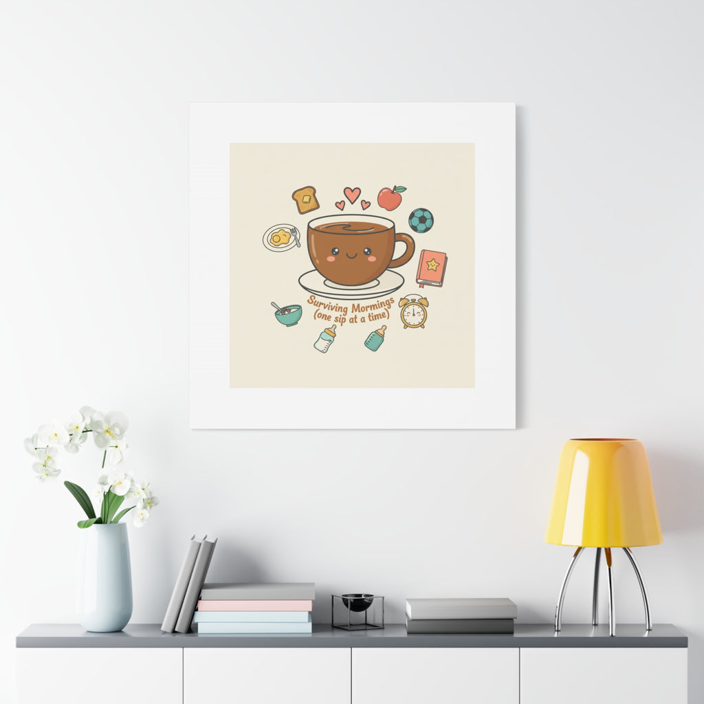 Surviving Mornings (One Sip at a Time) Canvas | Parenting Morning Humor, Coffee & Kids