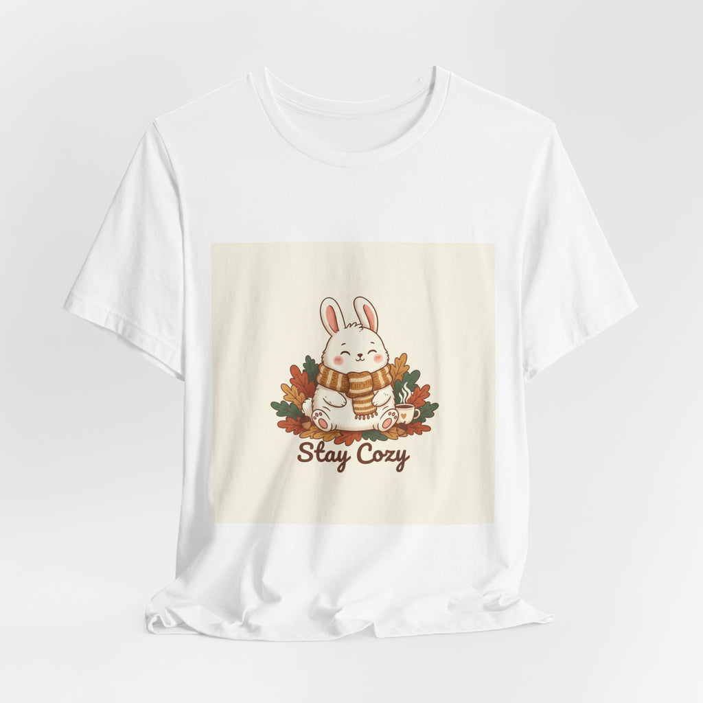 Stay Cozy Bunny T-Shirt | cute animal illustration, winter forest art