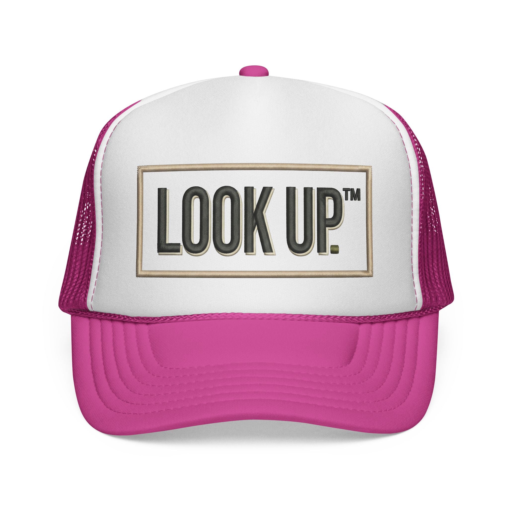 Look Up Trucker Cap — Embroidered Retro Patch Mesh Hat