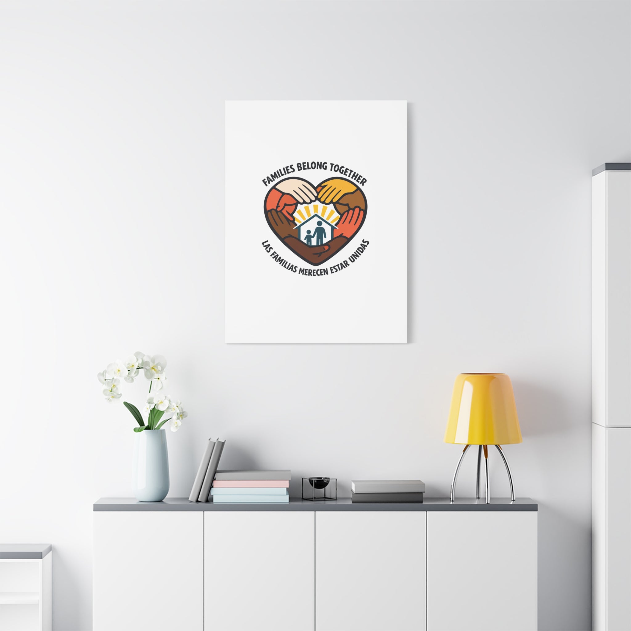 Families Belong Together Canvas, family unity solidarity, bilingual inclusive decor