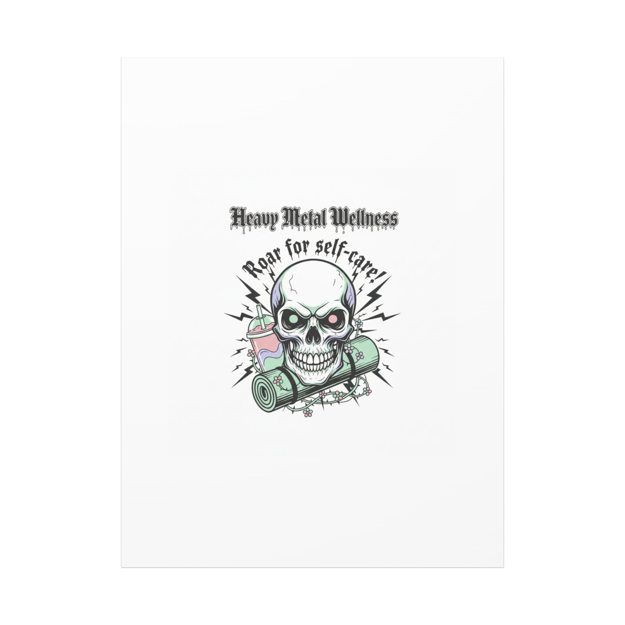 Roar for Self-Care Skull Canvas | heavy metal wellness, gothic wellness quote
