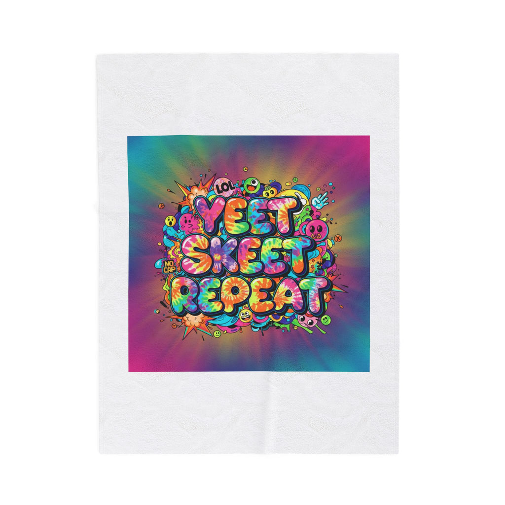 Yeet Skeet Repeat Velveteen Blanket | Slogan & Glitch Graphic