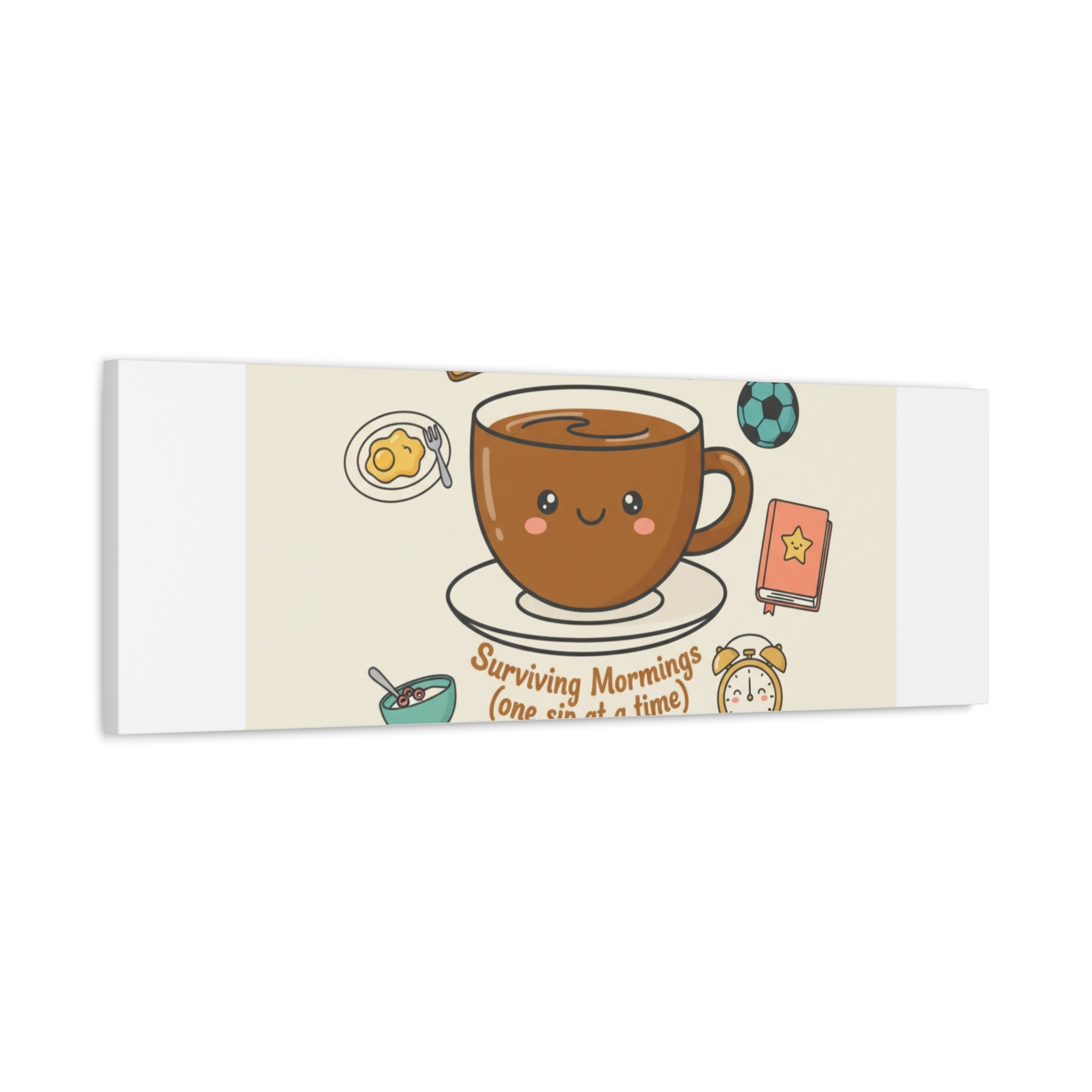 Surviving Mornings (One Sip at a Time) Canvas | Parenting Morning Humor, Coffee & Kids