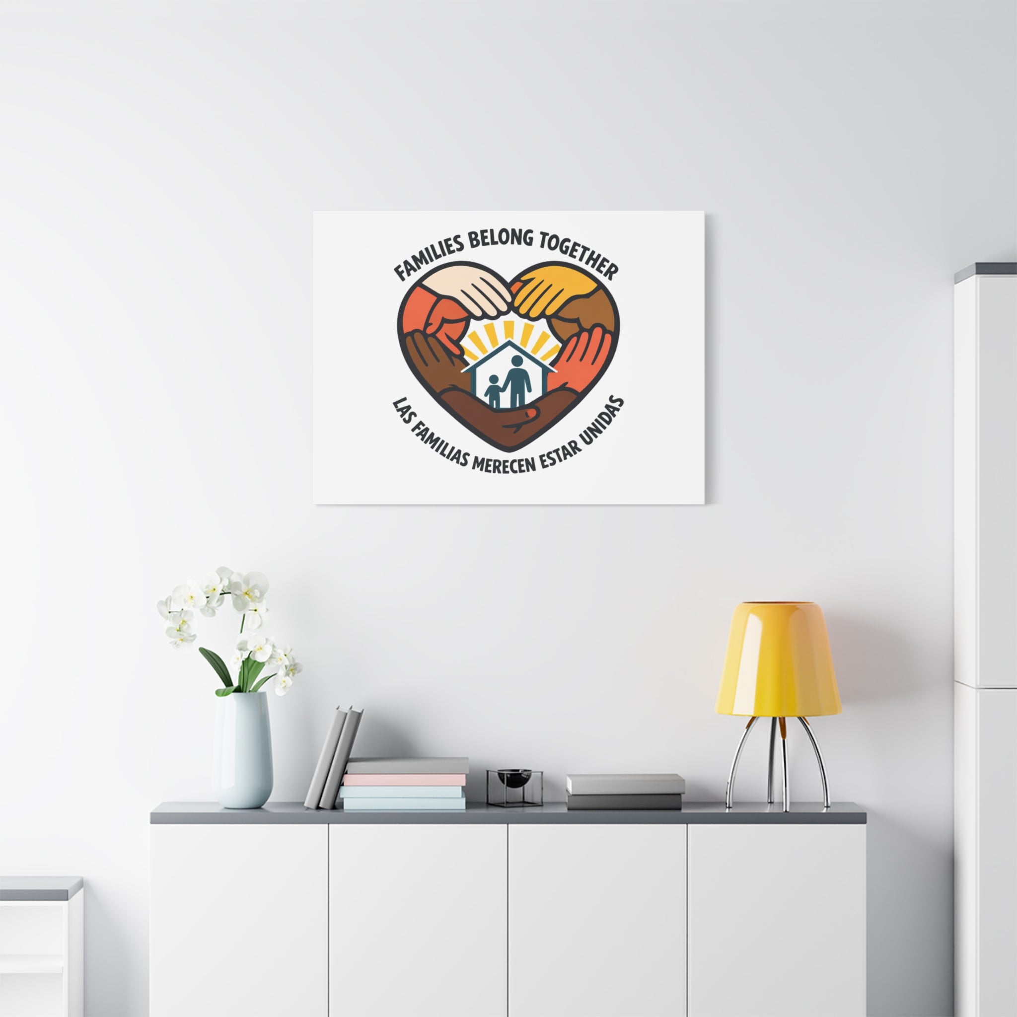 Families Belong Together Canvas, family unity solidarity, bilingual inclusive decor