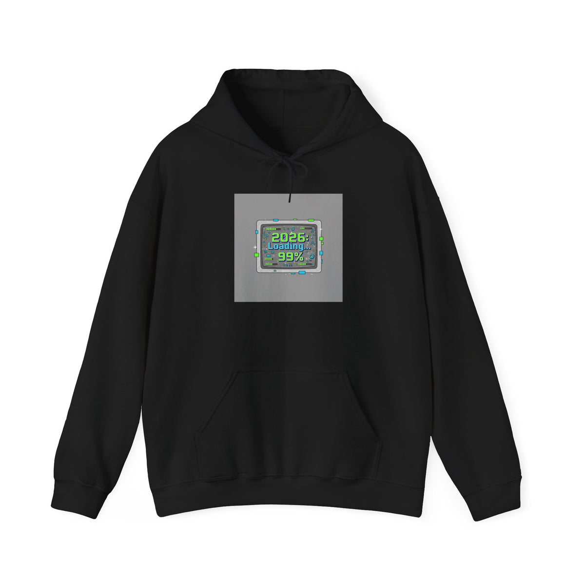 2026 Loading 99% Hoodie | NYE countdown graphic, retro system UI