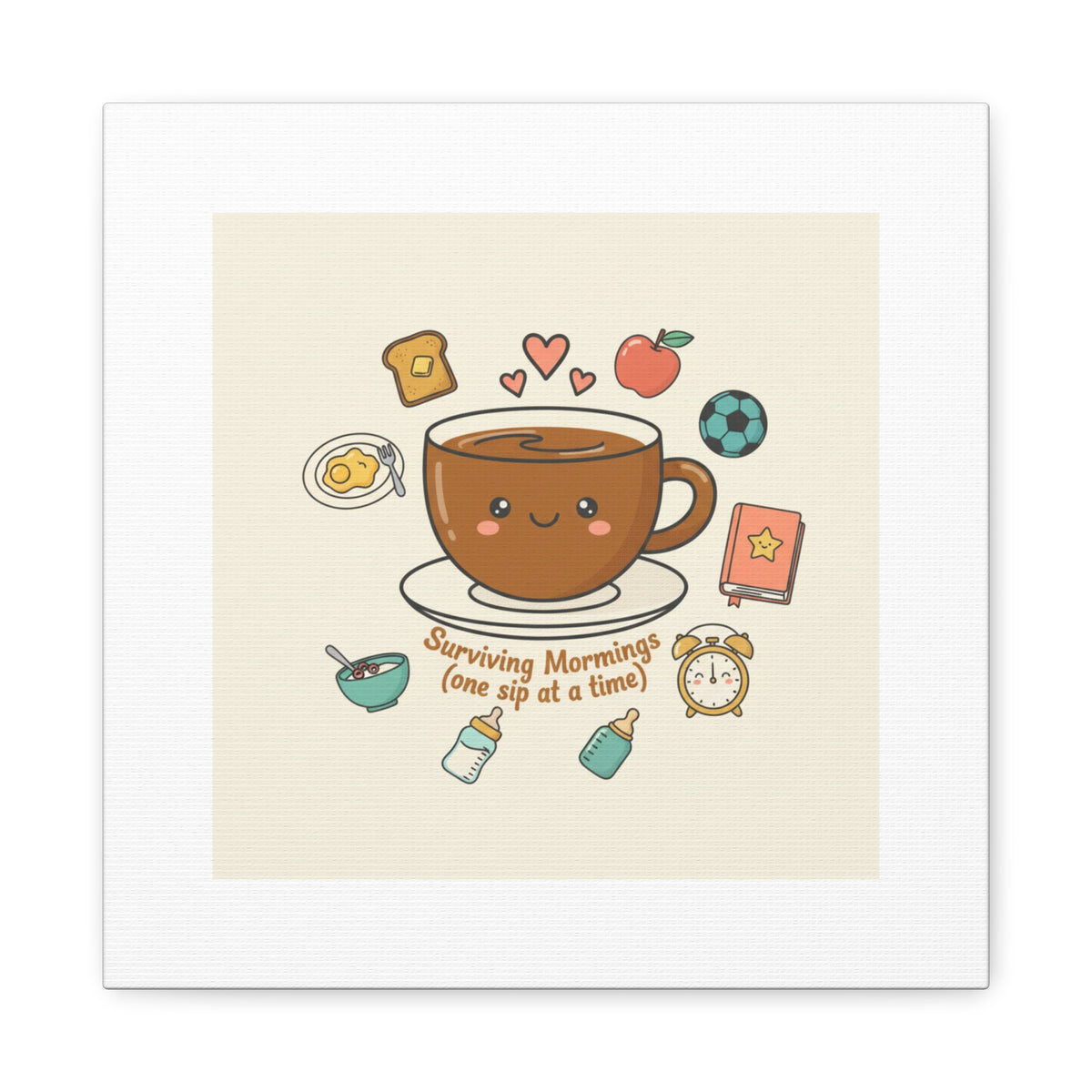 Surviving Mornings (One Sip at a Time) Canvas | Parenting Morning Humor, Coffee & Kids