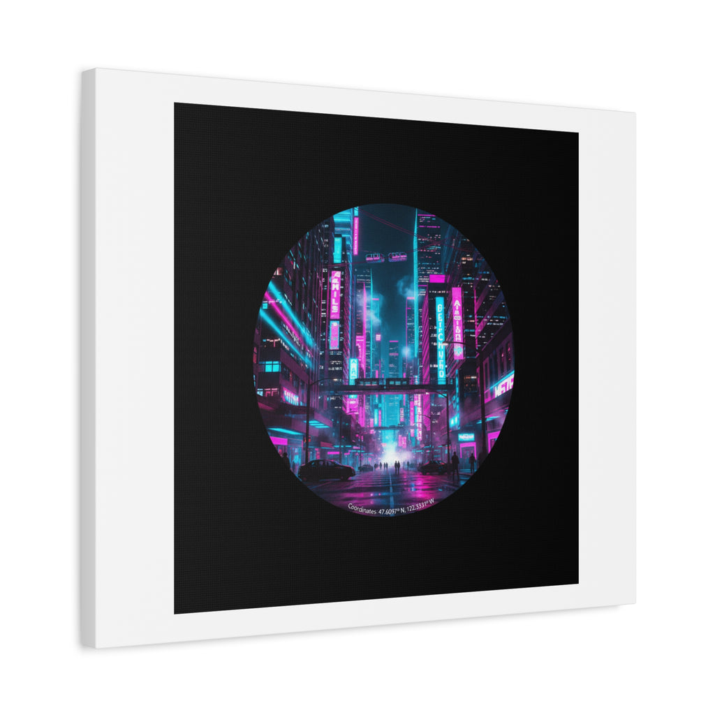 Neon Cyberpunk Cityscape Canvas | synthwave skyline, future city art