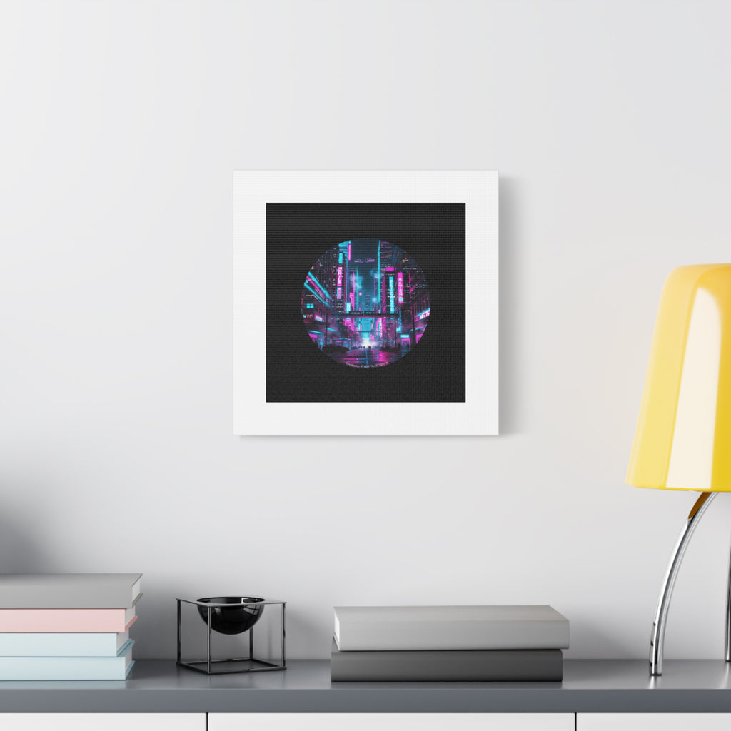 Neon Cyberpunk Cityscape Canvas | synthwave skyline, future city art