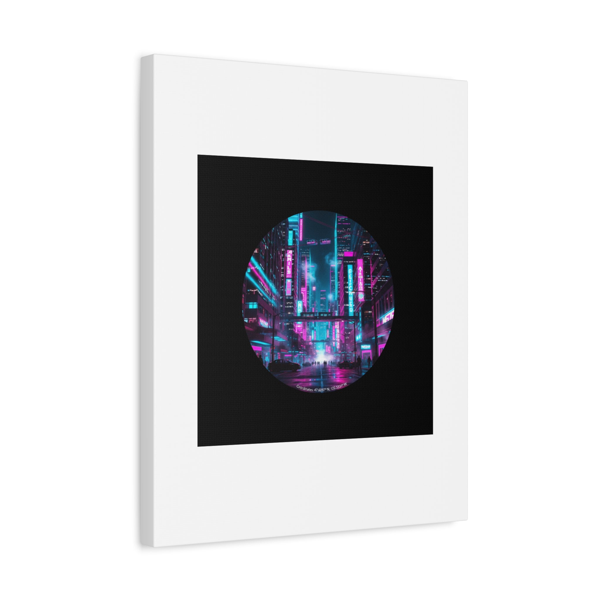 Neon Cyberpunk Cityscape Canvas | synthwave skyline, future city art