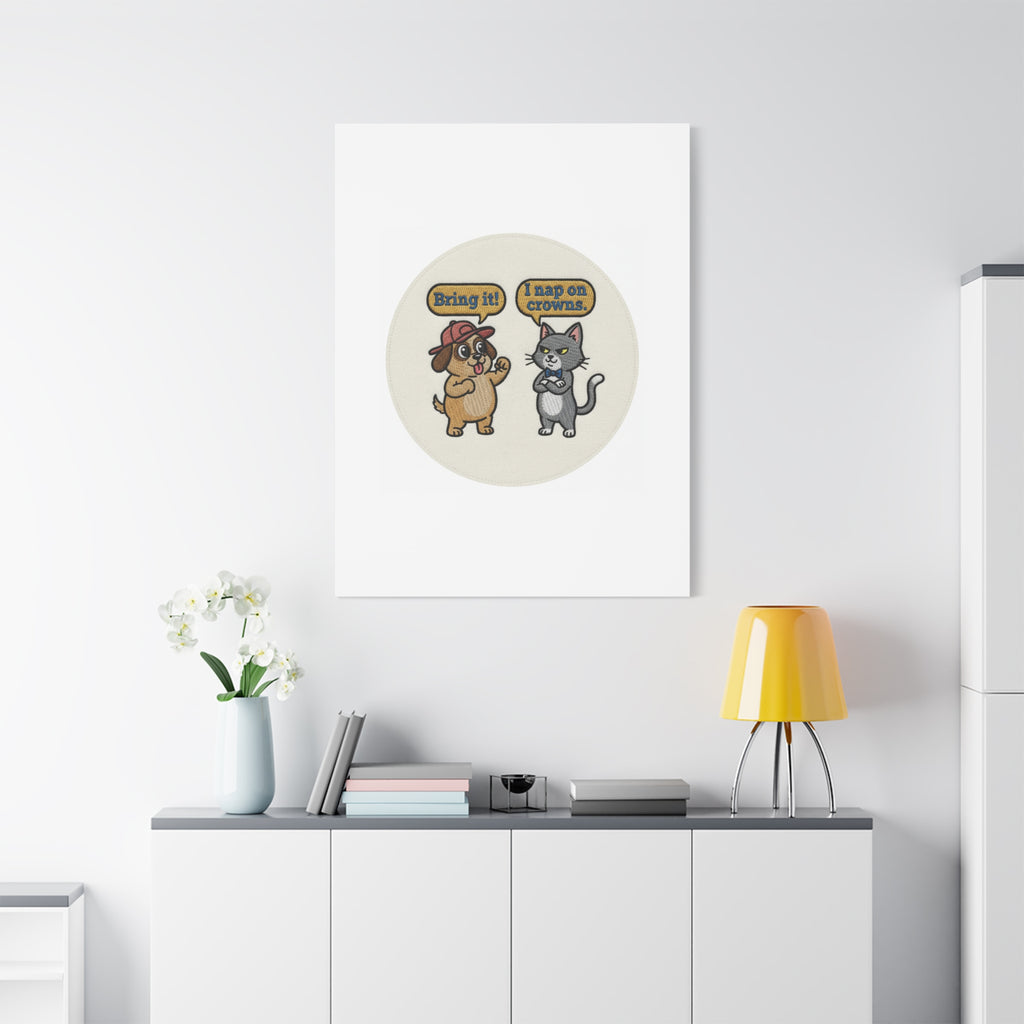 Funny Cat vs Dog Canvas | Pet Rivalry Wall Art
