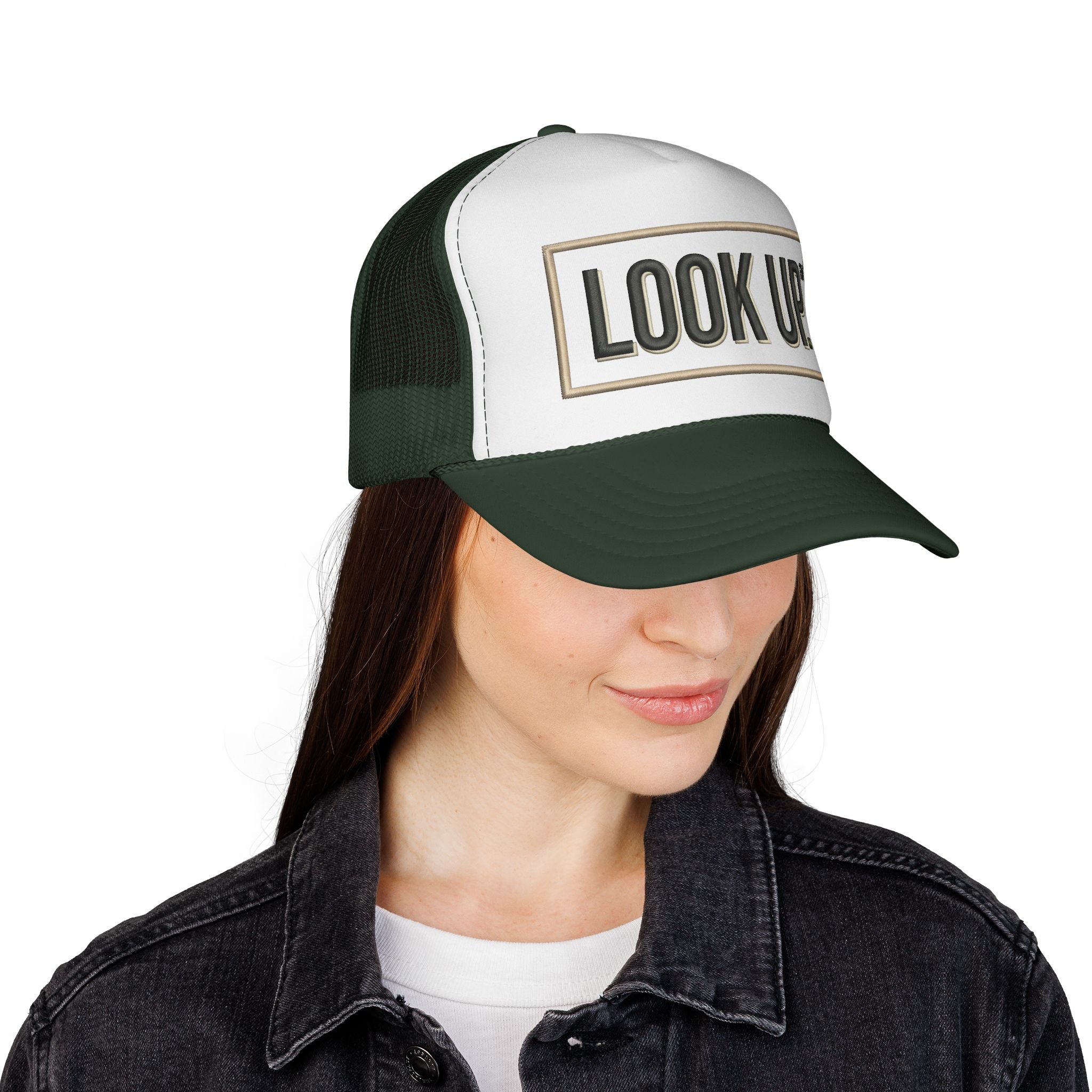 Look Up Trucker Cap — Embroidered Retro Patch Mesh Hat