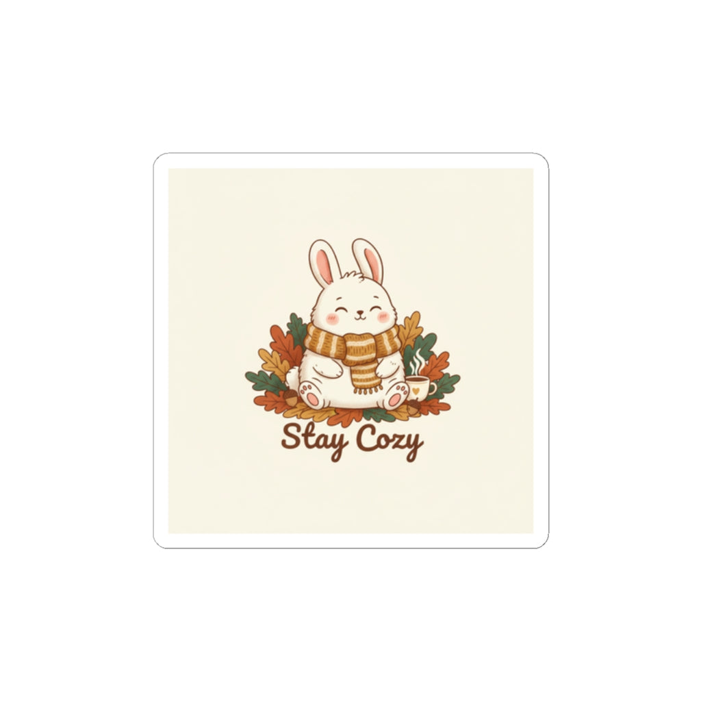 Stay Cozy Bunny Sticker | cozy critter sticker, winter forest art