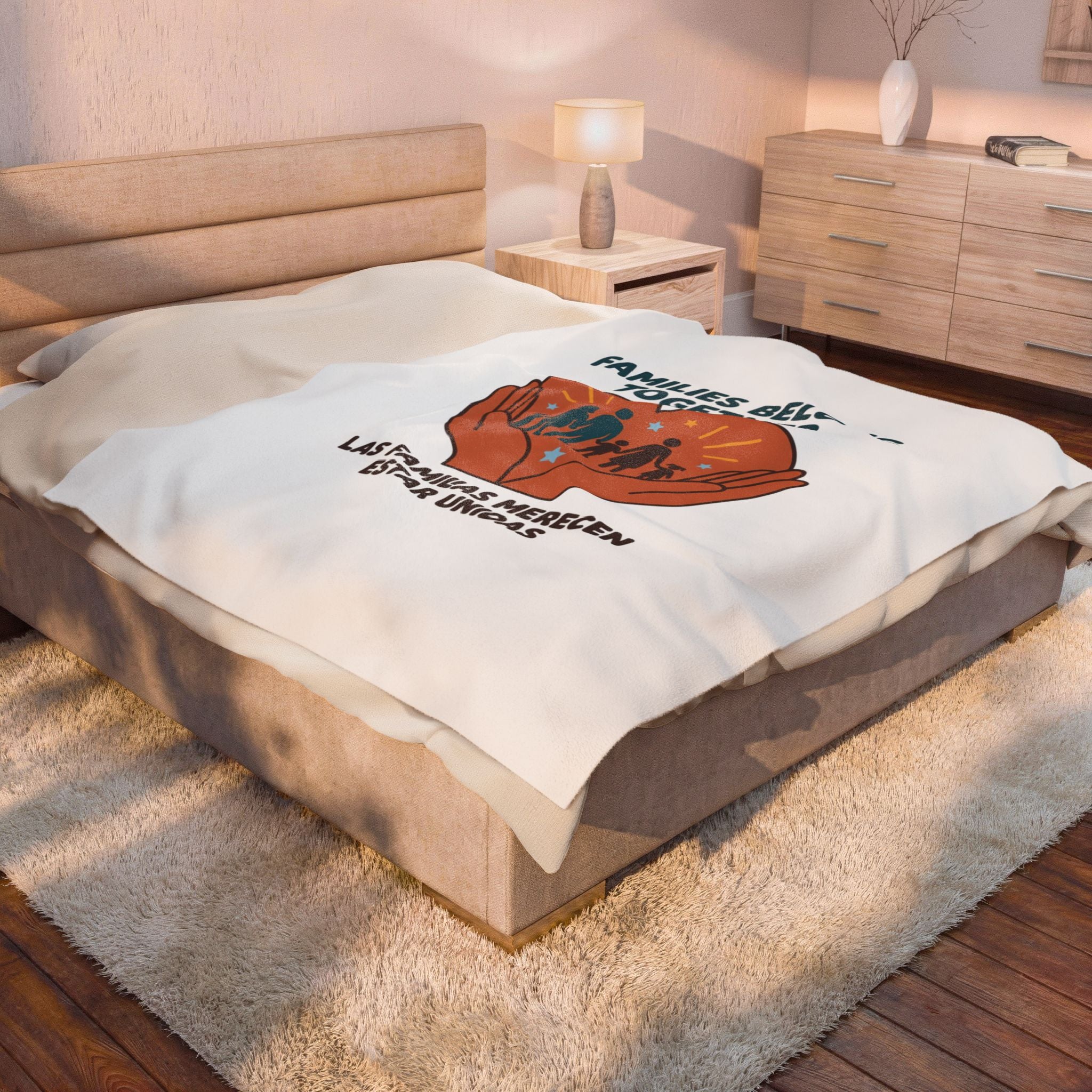 Families Belong Together Velveteen Blanket | family unity, bilingual solidarity