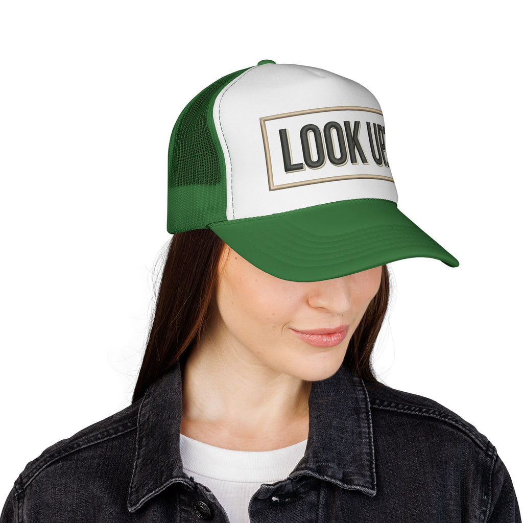 Look Up Trucker Cap — Embroidered Retro Patch Mesh Hat