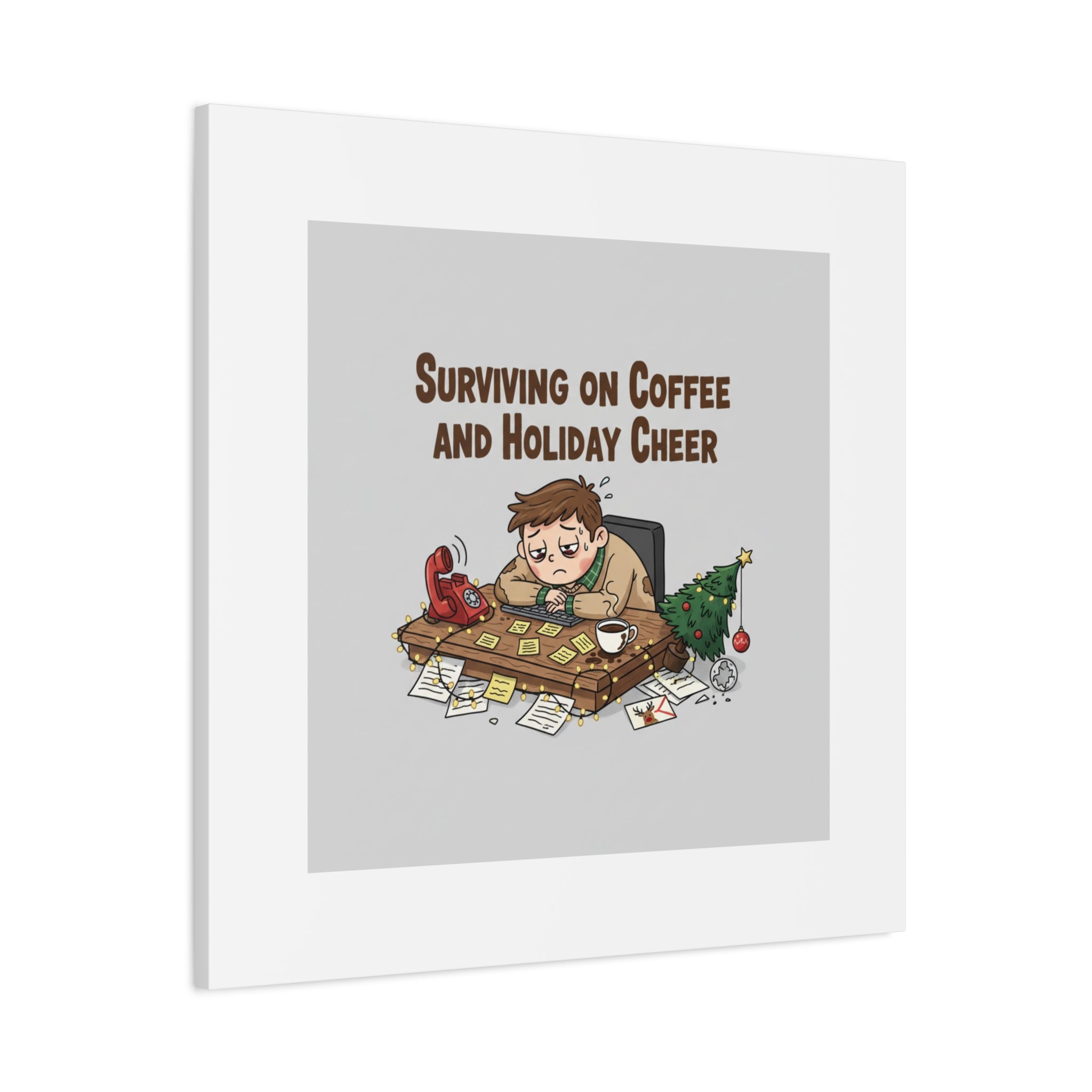 Surviving on Coffee and Holiday Cheer Canvas | Holiday Burnout, Festive But Tired