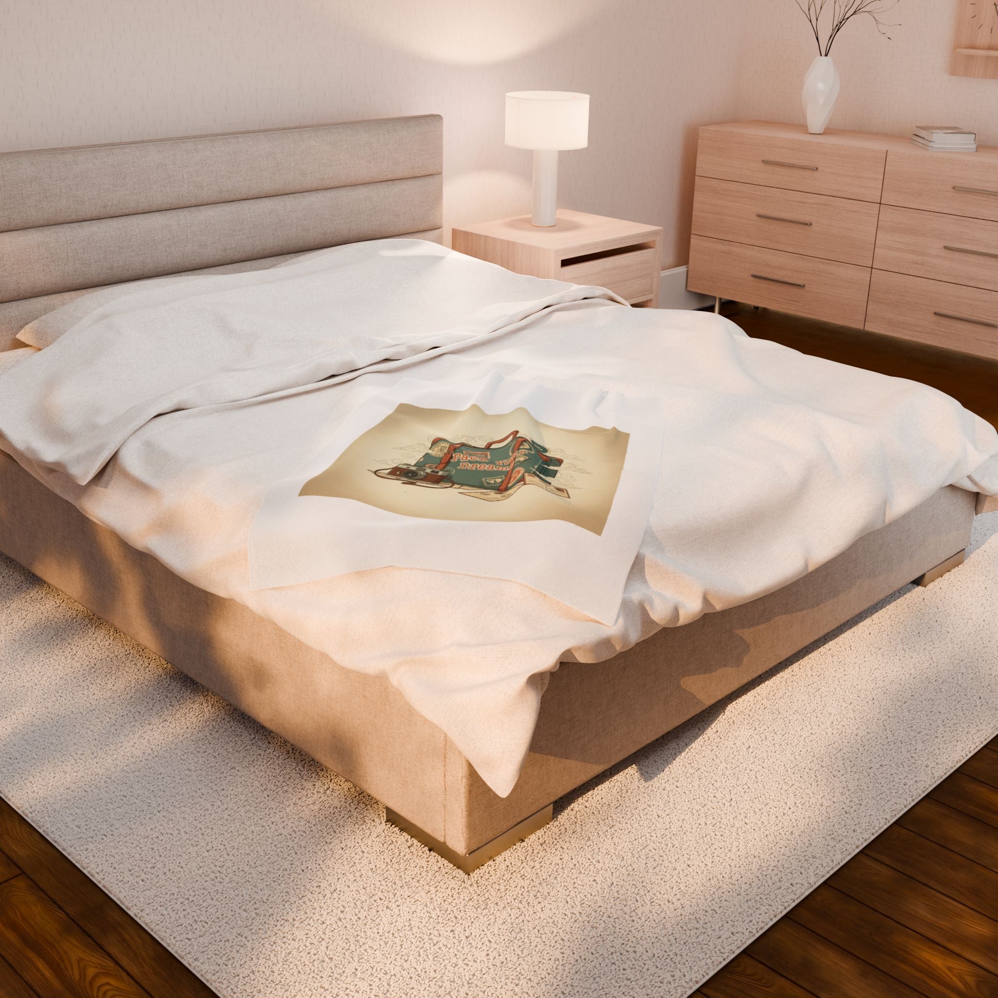 Vintage Postcard Travel Stamps Velveteen Plush Blanket | wanderlust design, passport stamp