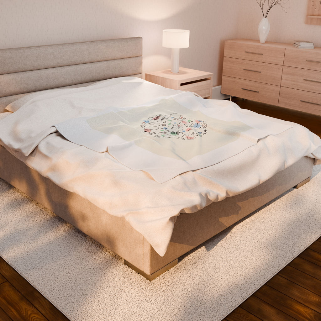 Whimsical Hand-Drawn Doodle Circle Blanket | Sketch Art Velveteen Plush