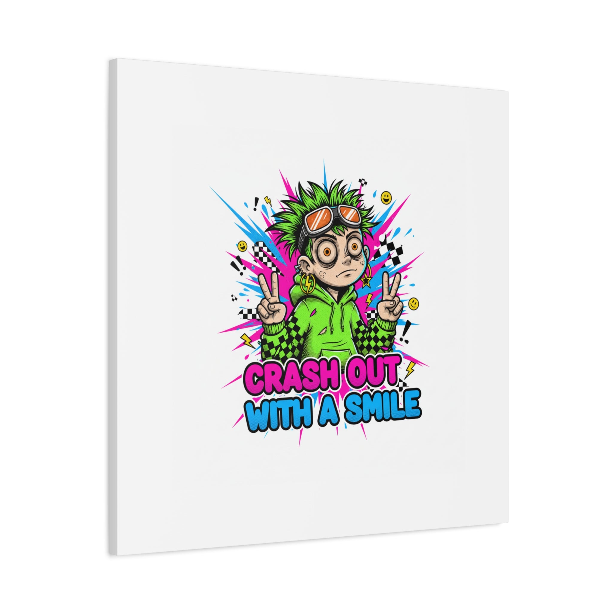 Crash Out With a Smile Canvas Print | Neon Skate Graffiti, Meme Meltdown Art