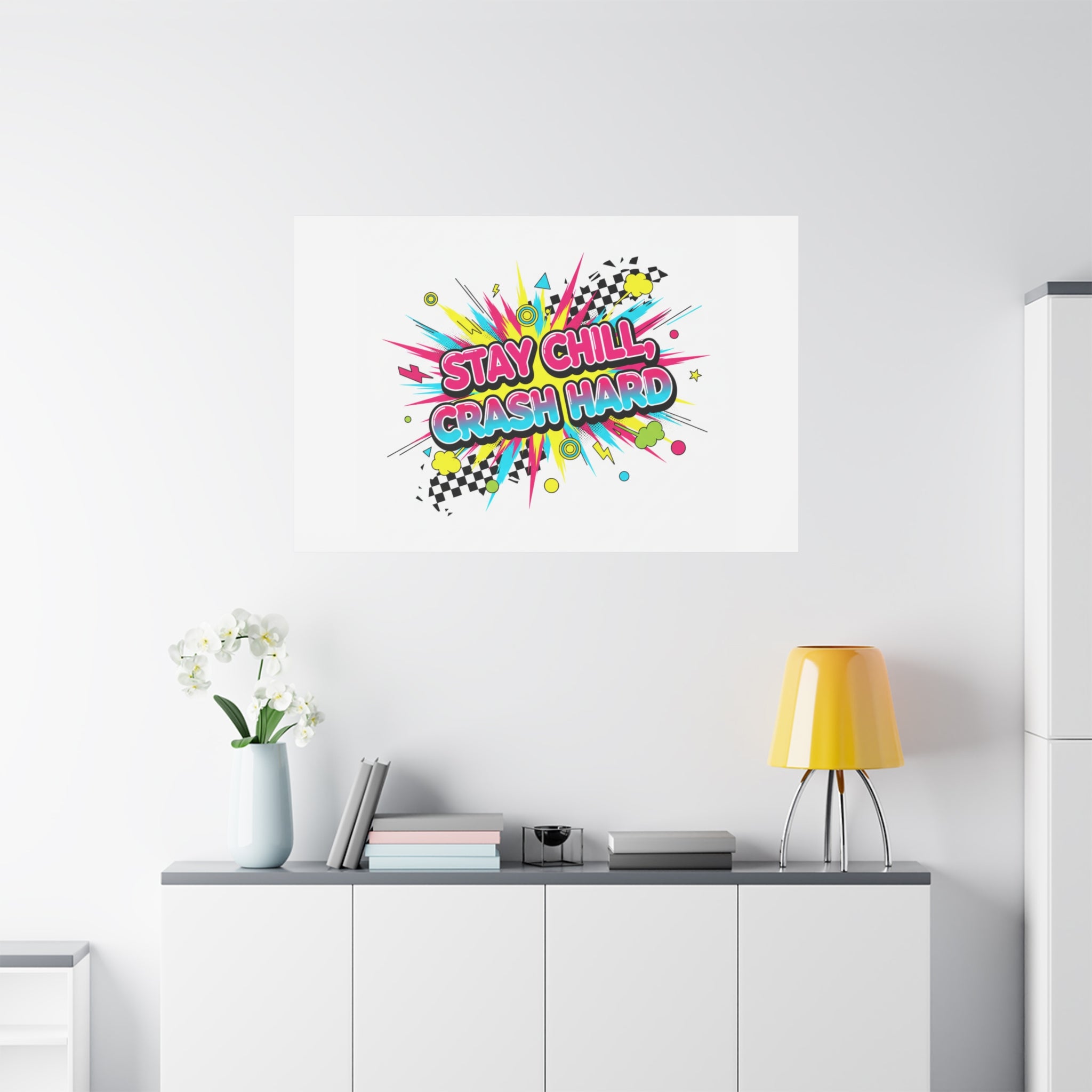 Stay Chill Crash Hard Canvas, neon graffiti crash out art | meltdown sticker style