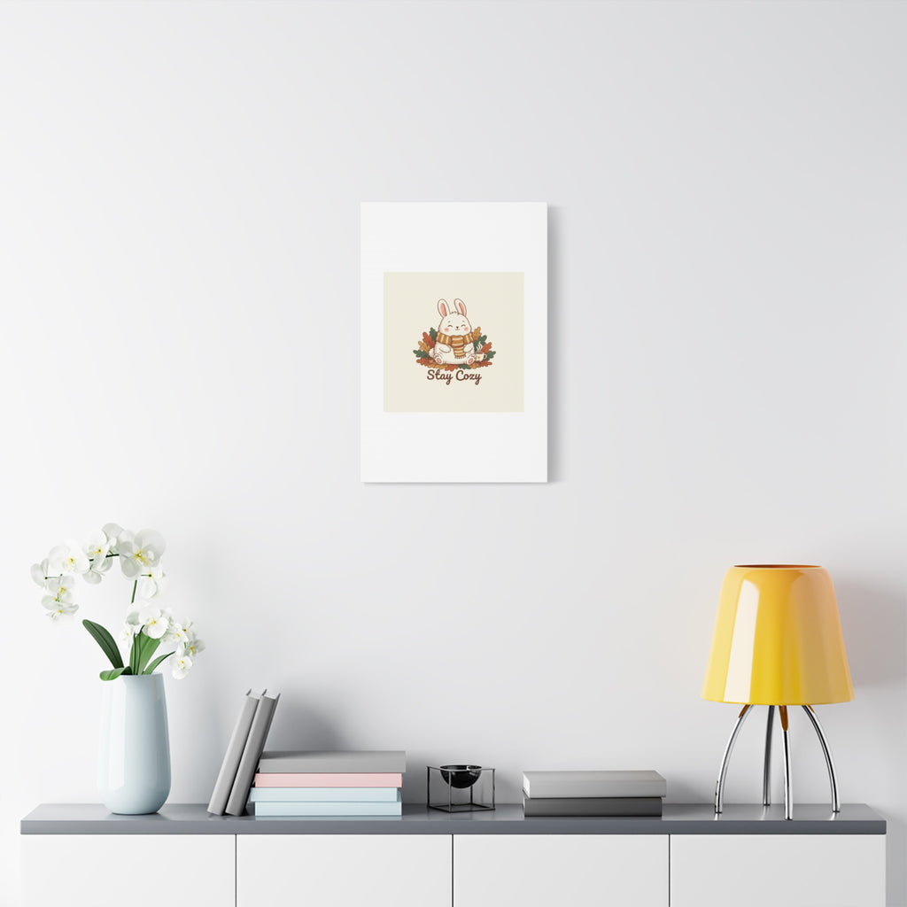 Cozy Bunny Illustration Canvas | Cute Critter Winter Forest Art