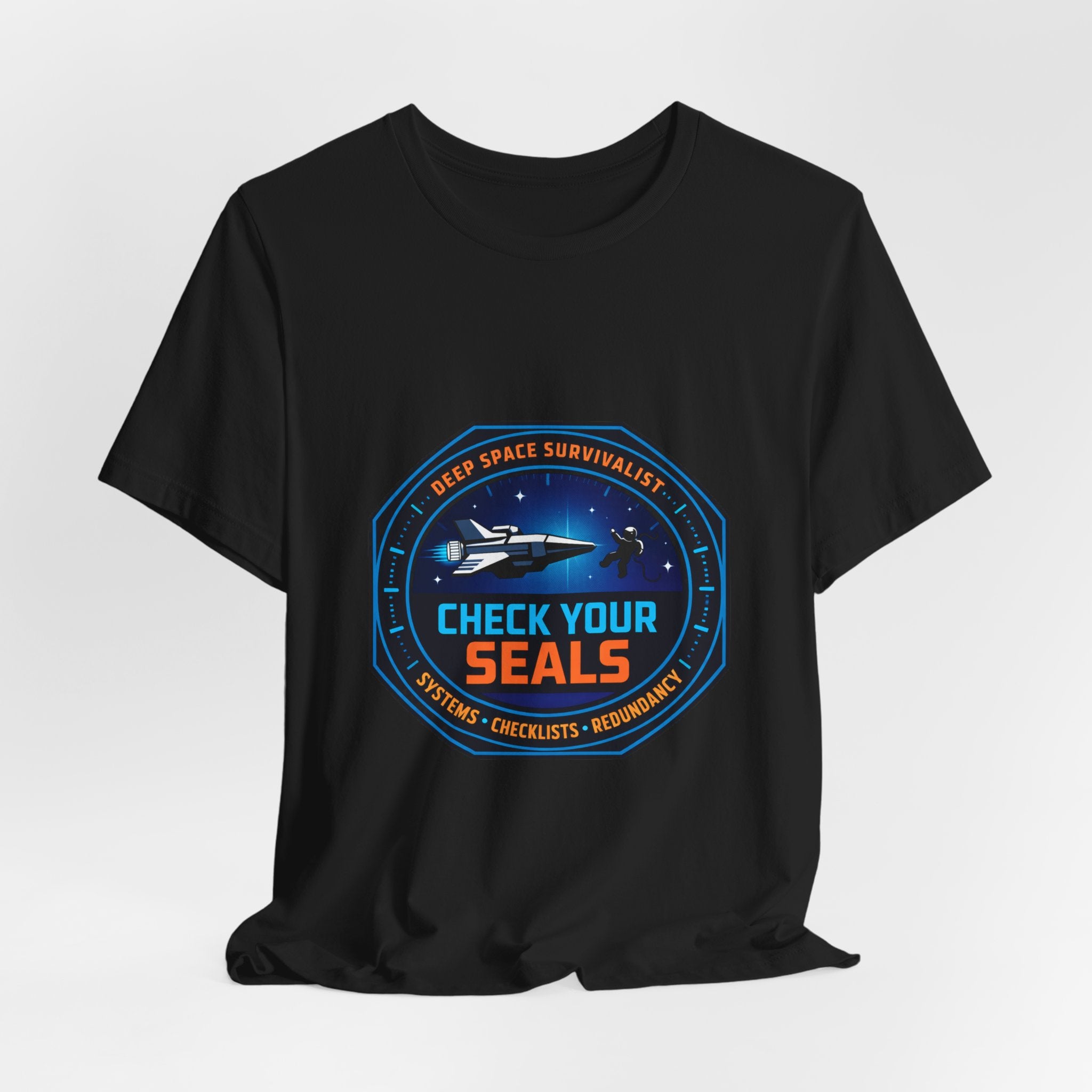 Check Your Seals Mission Patch T-Shirt | hard sci‑fi, space survival