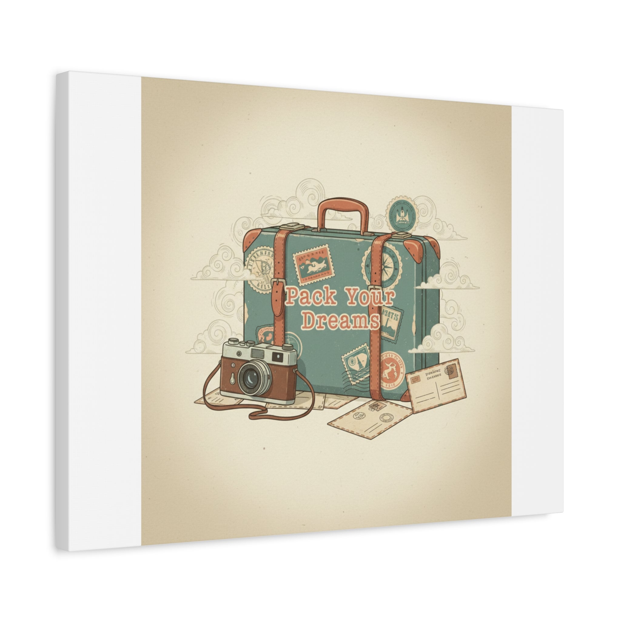 Pack Your Dreams Canvas | Retro Travel Postcard, Wanderlust Passport Stamp Art